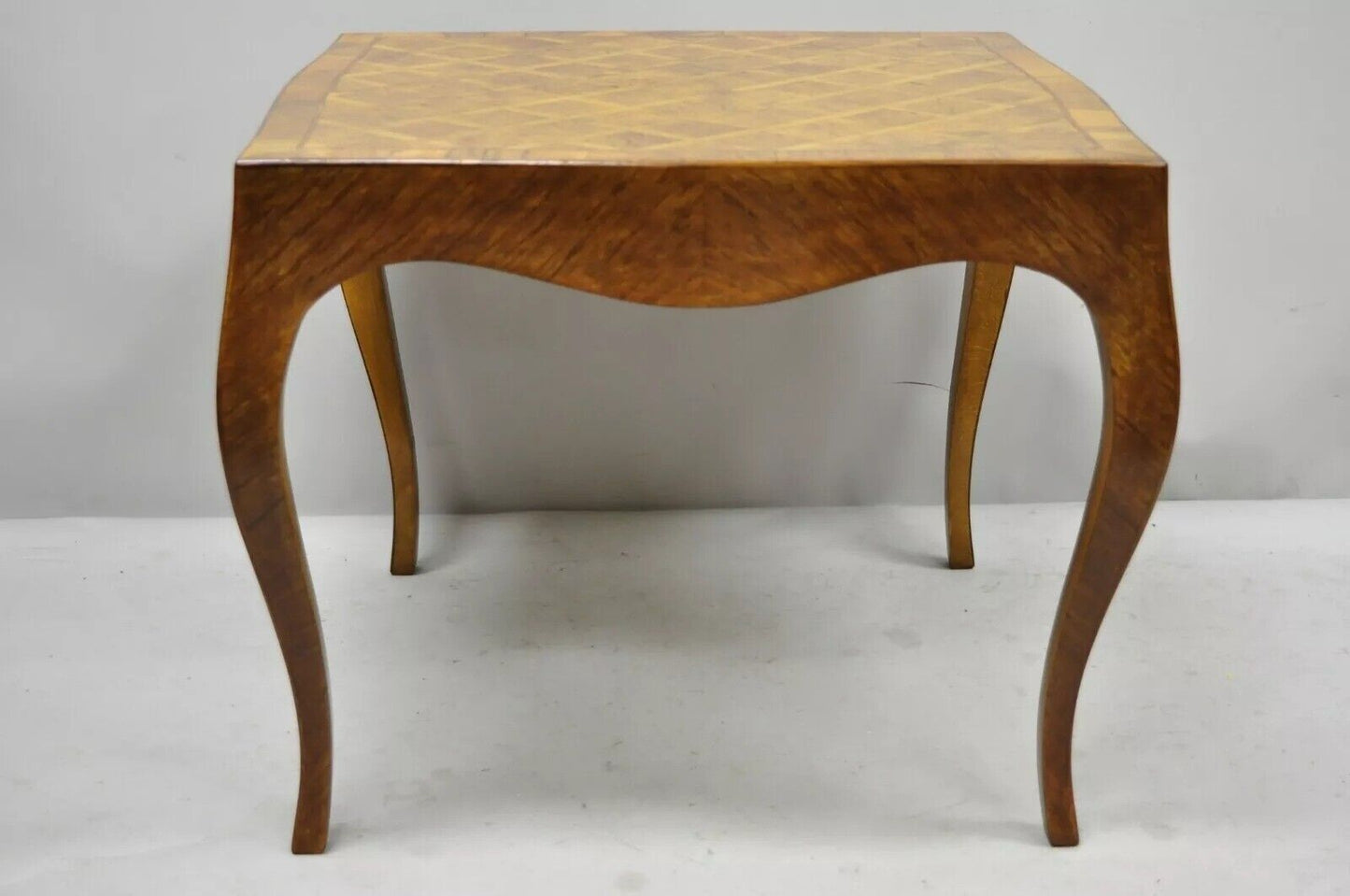 Italian Parquetry Inlay Olive Wood Square Coffee Side Table Louis XV Style