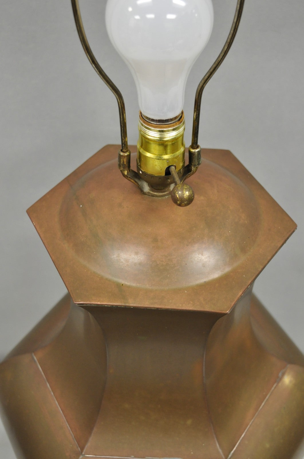 Vintage Chinoiserie Patinated Copper Hexagonal Oriental Ginger Jar Table Lamp