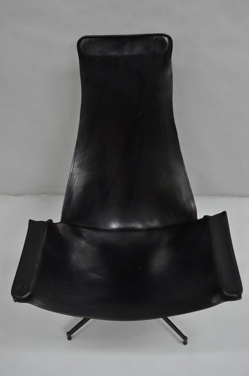 William Katavolos Mid Century Modern Black Leather Sling Steel K Lounge Chair