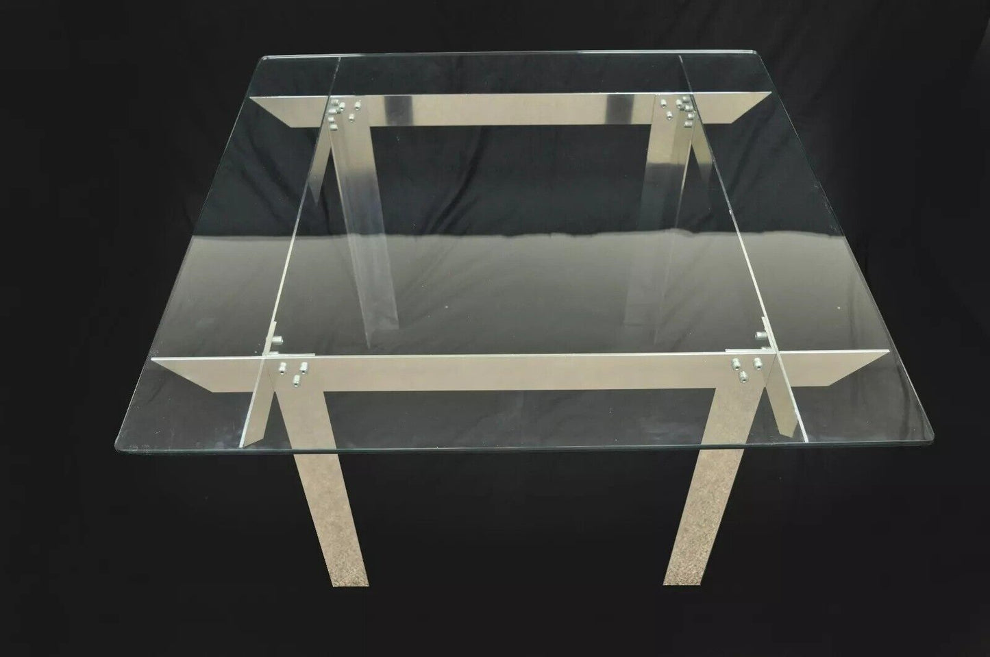 Mid Century Modern "Ginsu Knife" Aluminum Metal Square Glass Dining Table