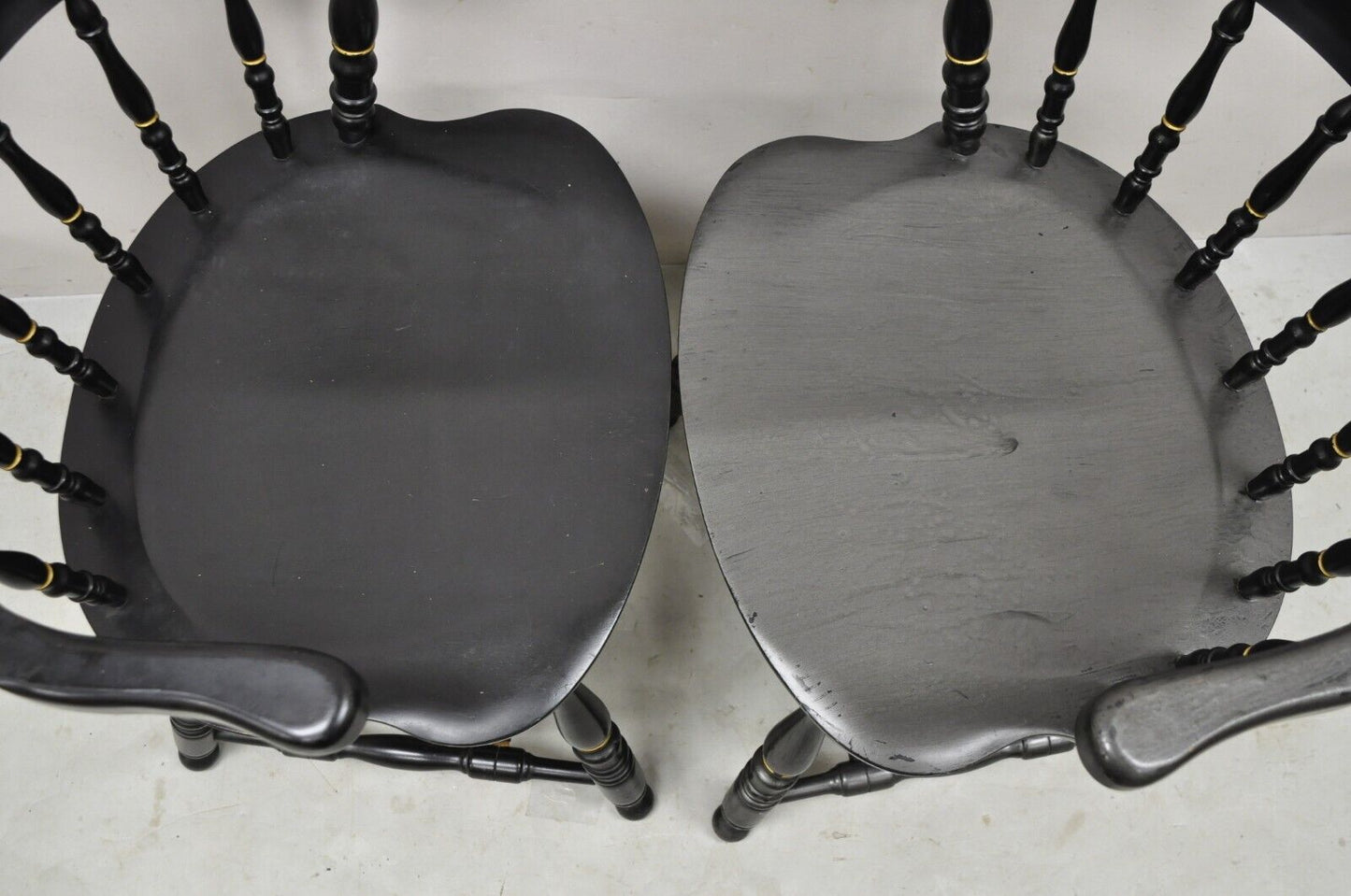 Vintage S. Bent & Bros Black Painted Eagle Colonial Style Pub Chairs - a Pair