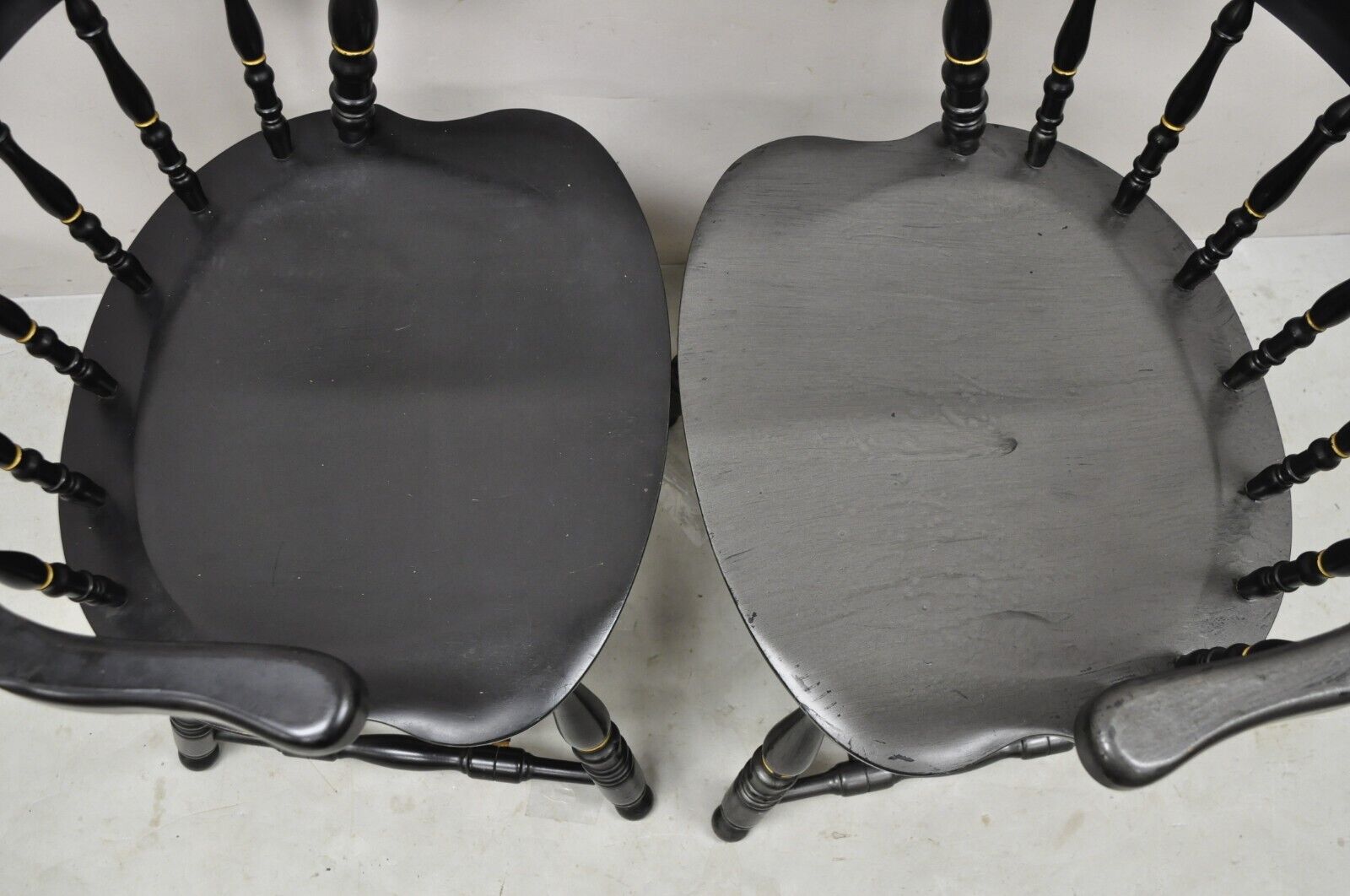 Vintage S. Bent & Bros Black Painted Eagle Colonial Style Pub Chairs - a Pair