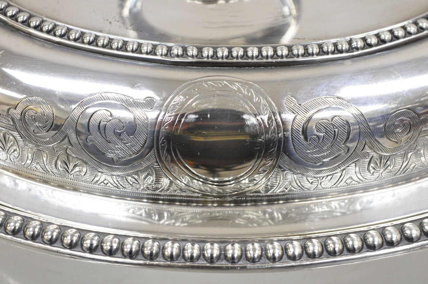 Antique English Victorian Scrollwork Engraved Covered Vegetable Serving Dish
