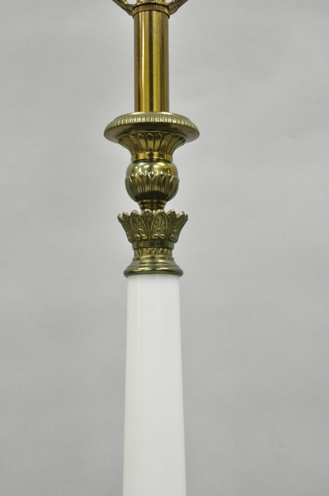 Vintage Stiffel White Glass Column French Hollywood Regency Table Lamps - a Pair