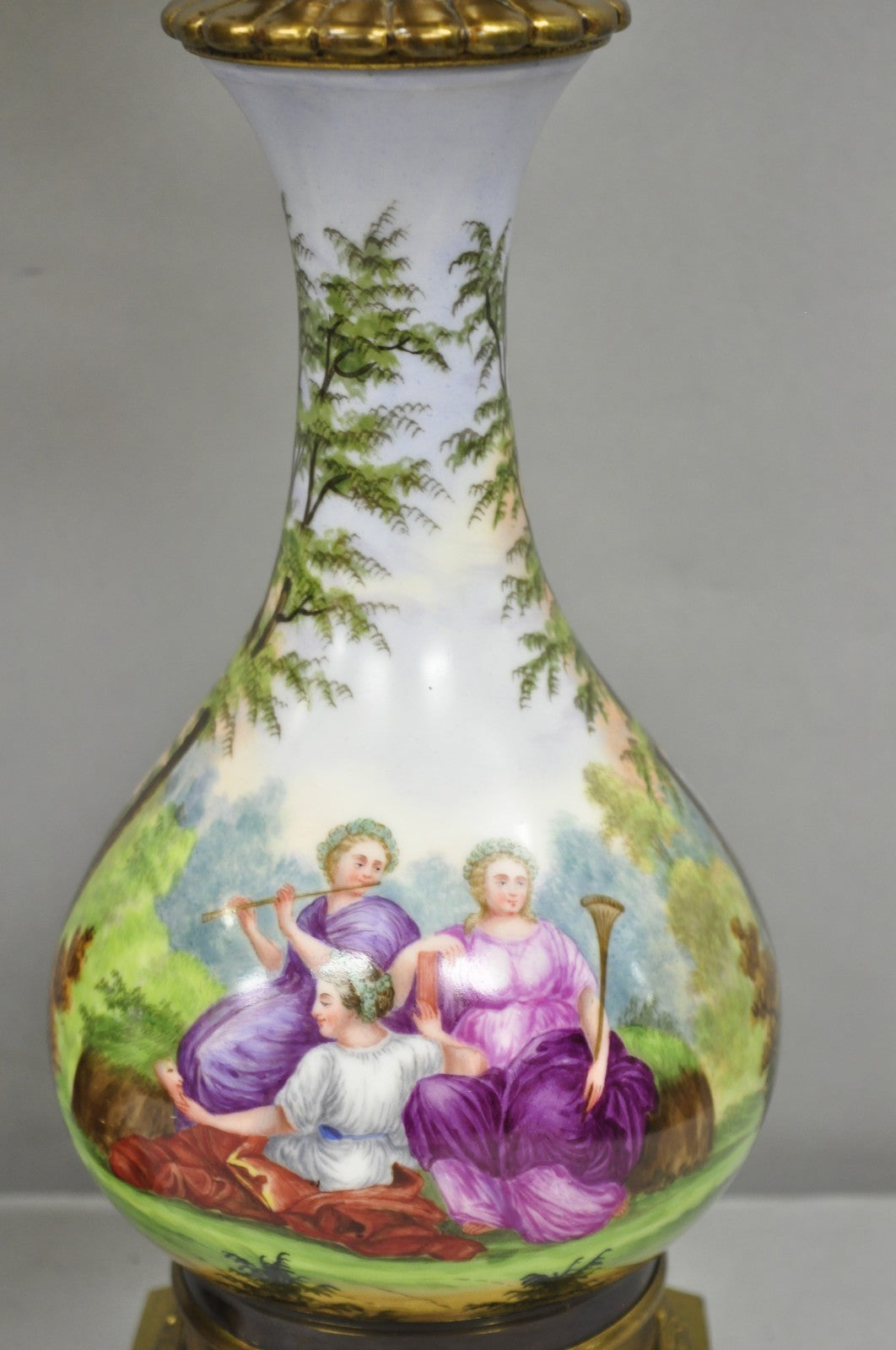 Antique French Napolean III Hand Painted Porcelain Oil Lamp Table Lamps - a Pair