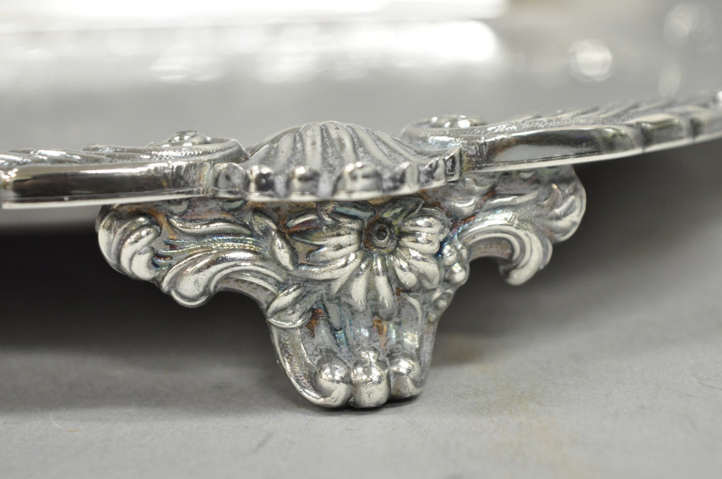 Antique English Victorian Silver Plated Ornate Twin Handle Bar Tray by BSC