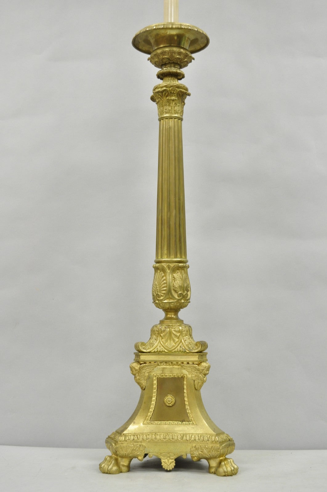 Antique 59" Tall French Empire Renaissance Bronze Column Candlestick Table Lamp