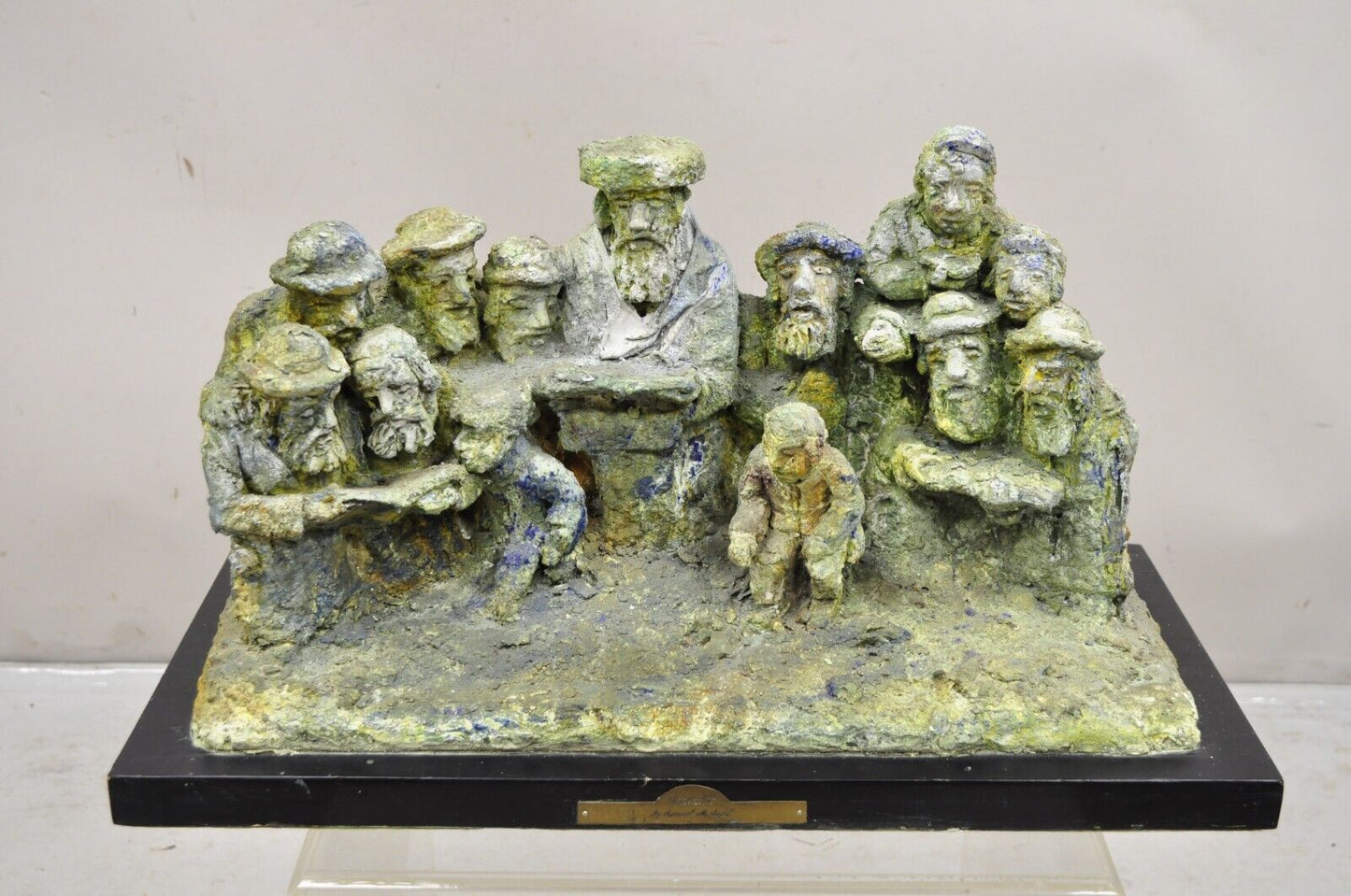 "Tashlich" by Samuel M Segal Judaism Vintage Brutalist Green Plaster Sculpture