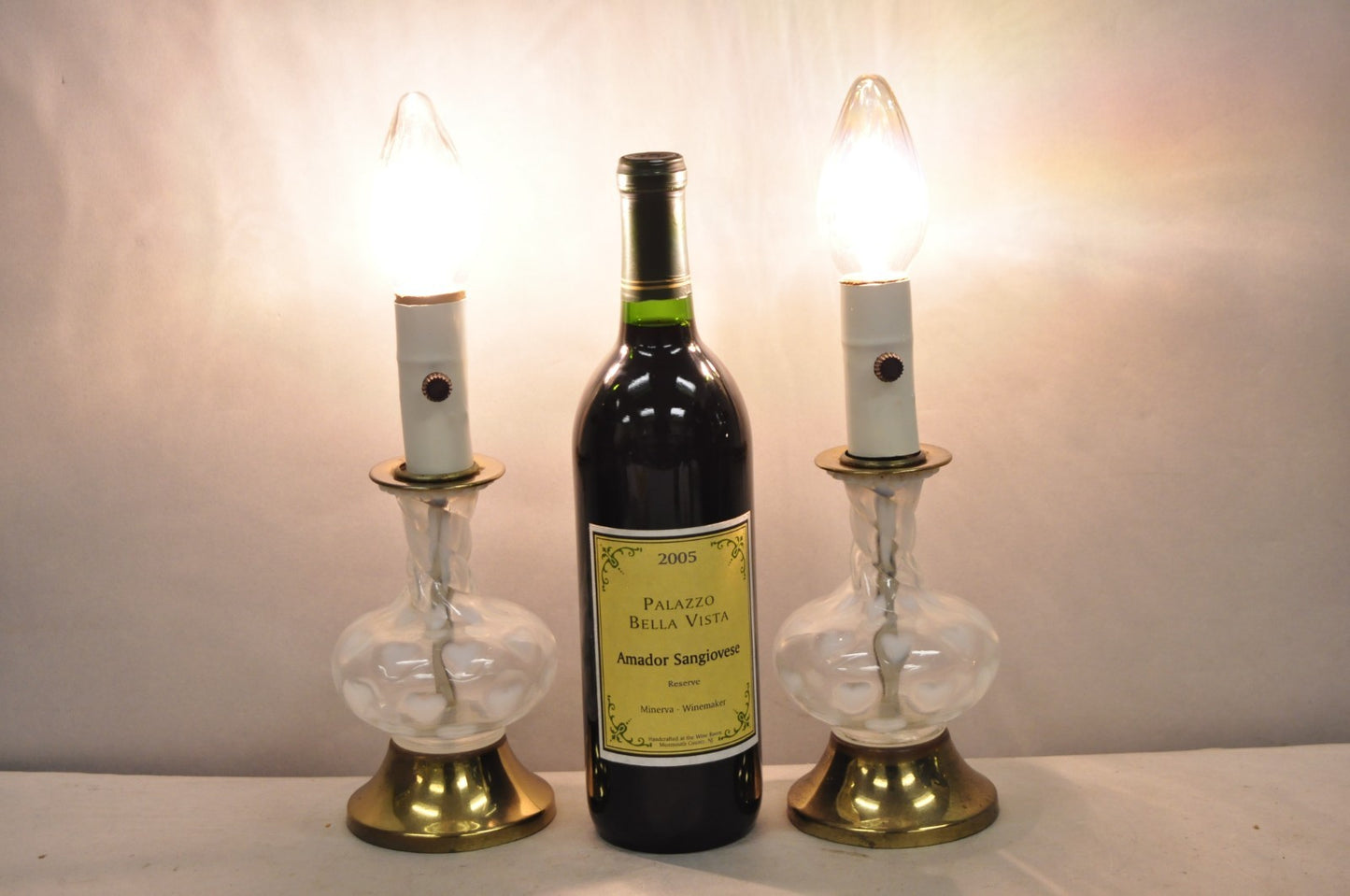 Vintage Hollywood Regency Petite Blown Glass Boudoir Table Lamps w/ Hearts, Pair
