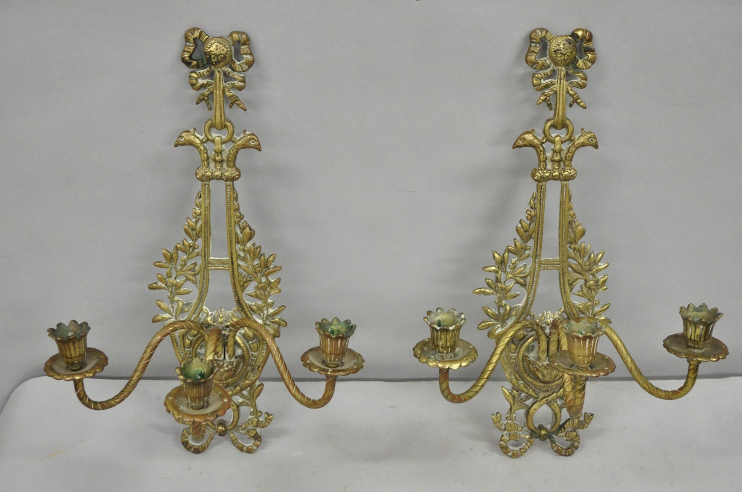 Antique French Louis XV Style Figural Bronze Candelabra Wall Sconces - a Pair