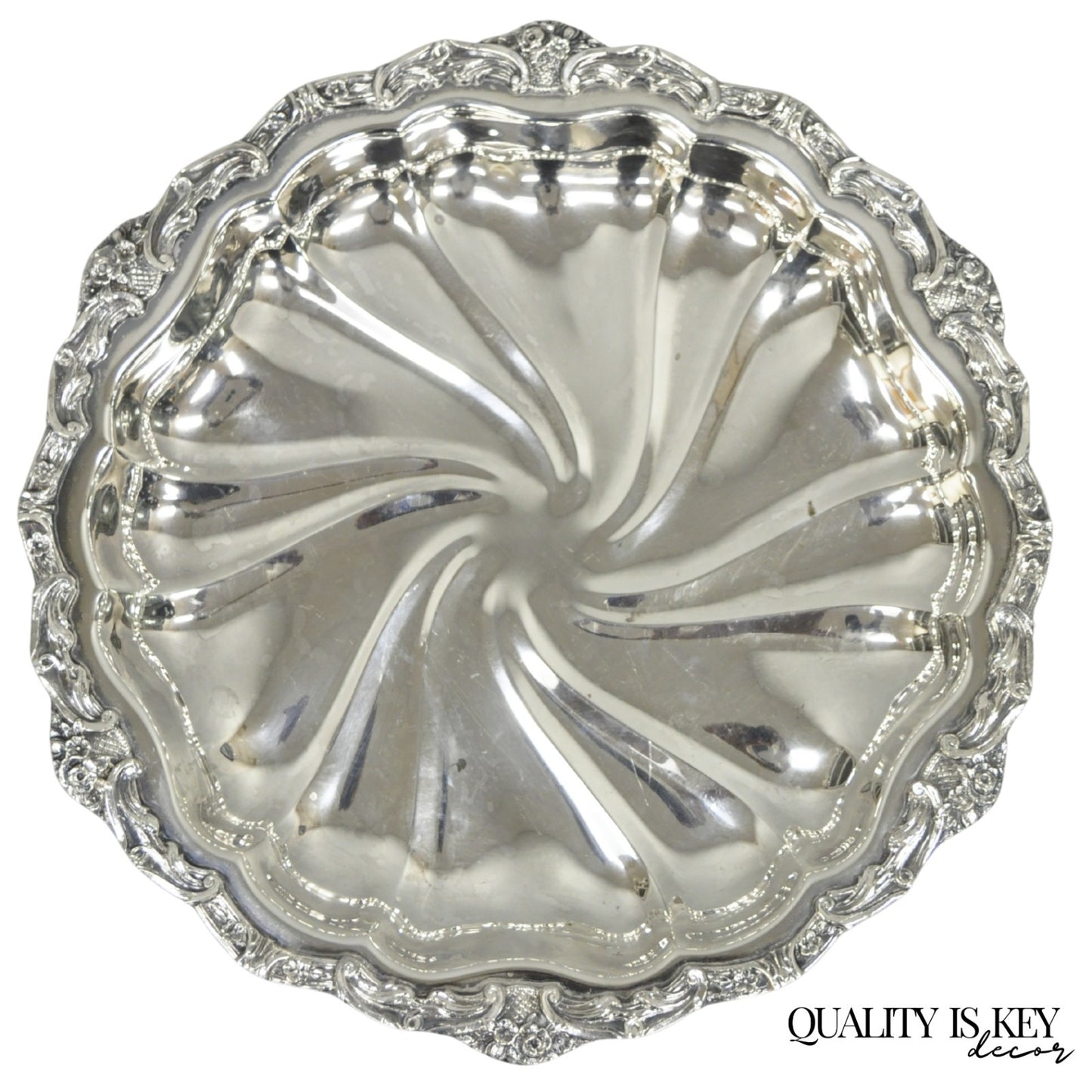 Vintage Victorian Silver Plated "Rose Basket" Round Shallow Serving Platter