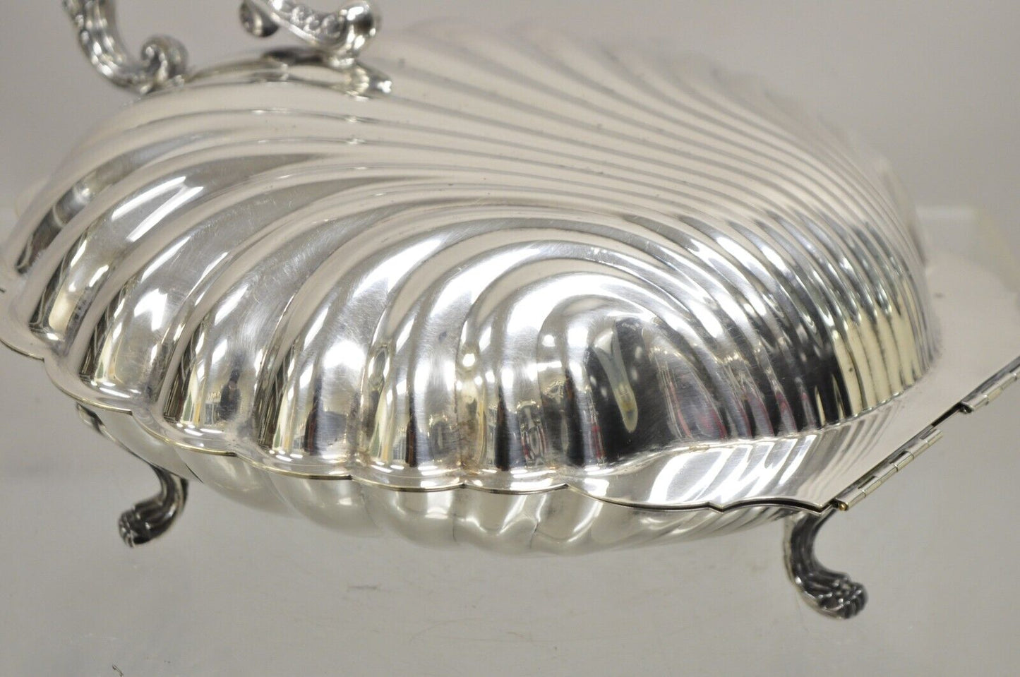 Vintage Regency Style Silver Plated Clam Shell Hinged Warmer Serving Platter
