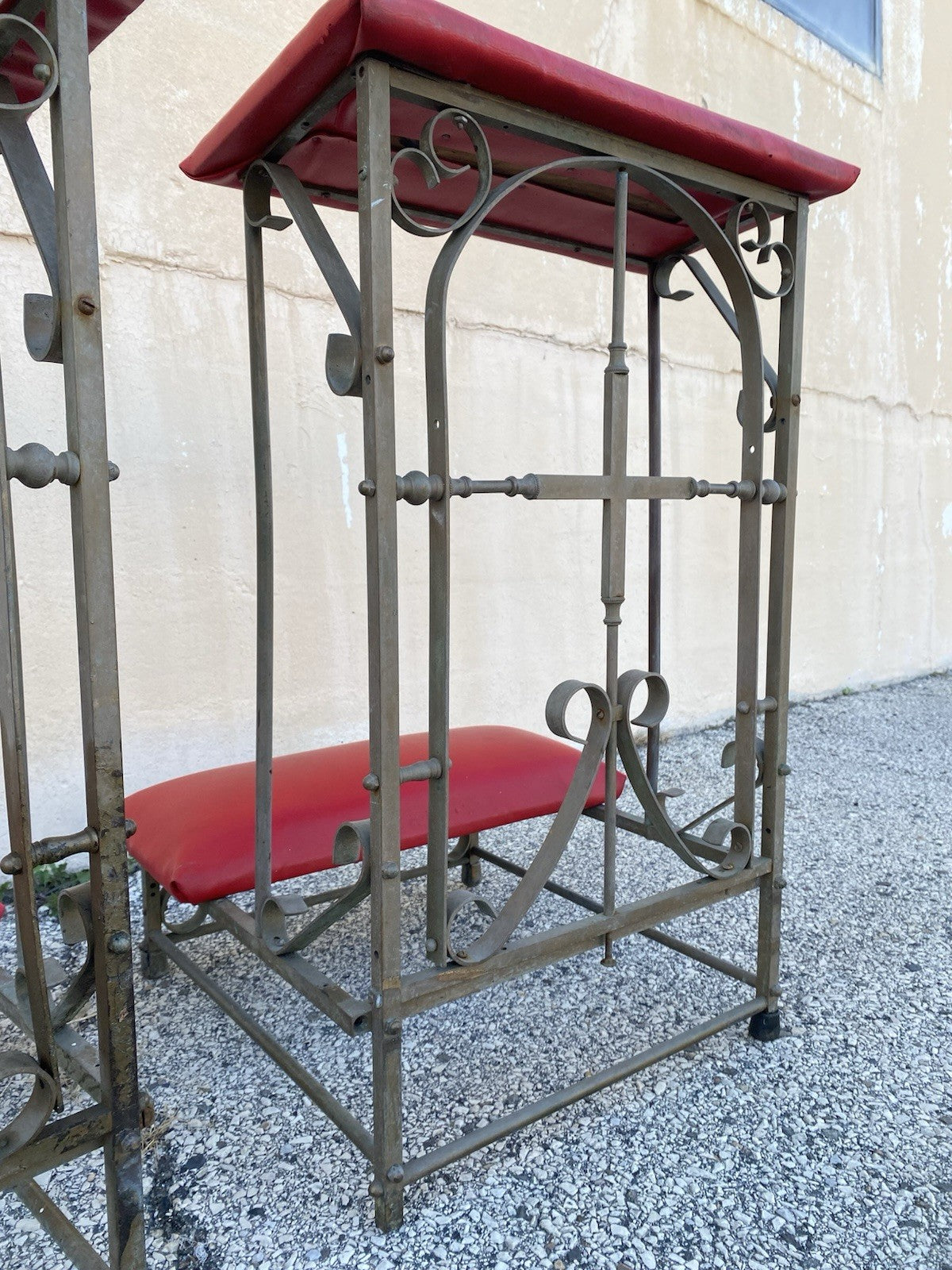 Antique Spanish Gothic Wrought Iron Kneeler Prie Dieu Prayer Benches - a Pair