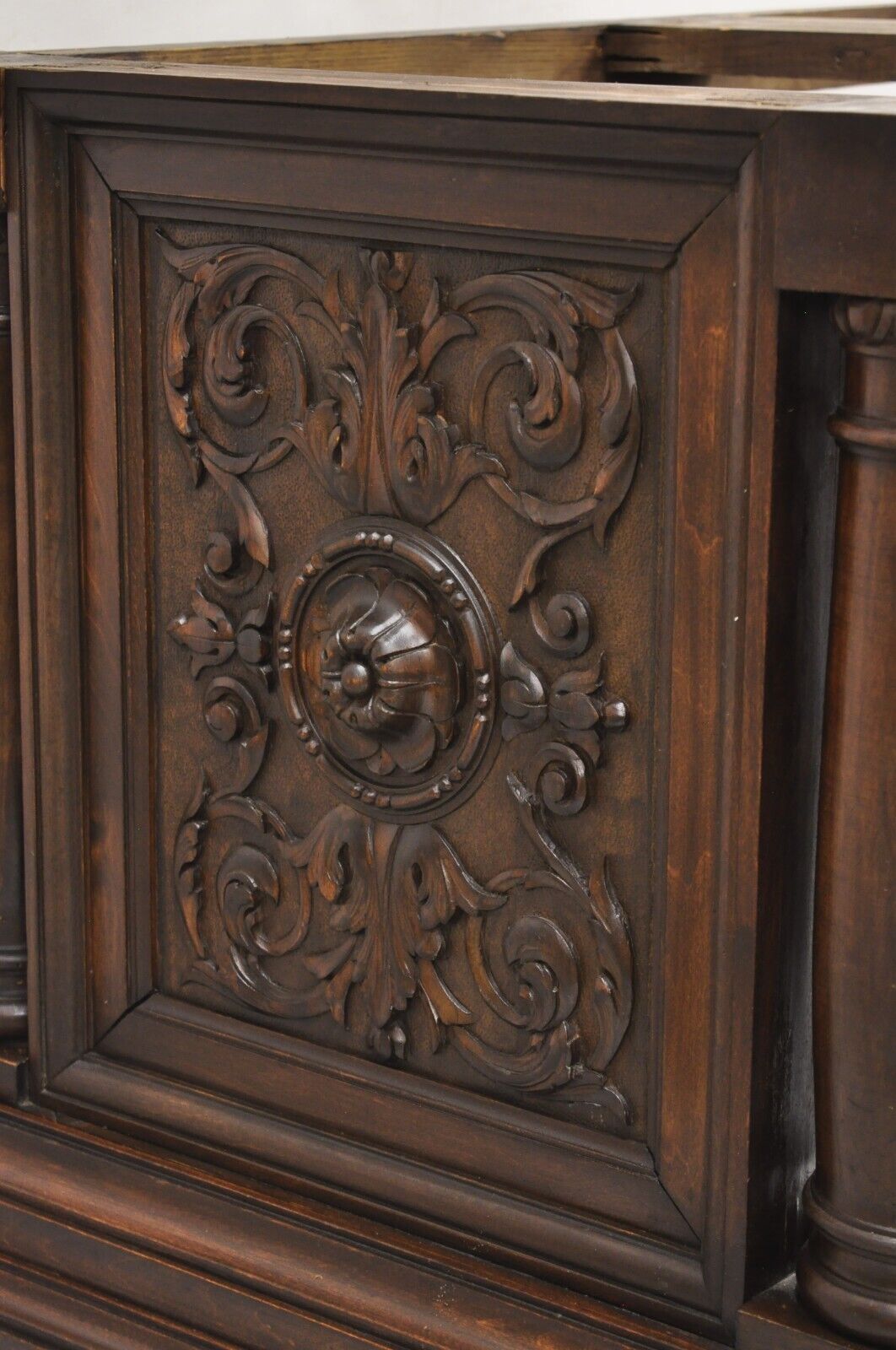 Antique Italian Renaissance Carved Walnut Hairy Paw Foot Desk Console Table Base