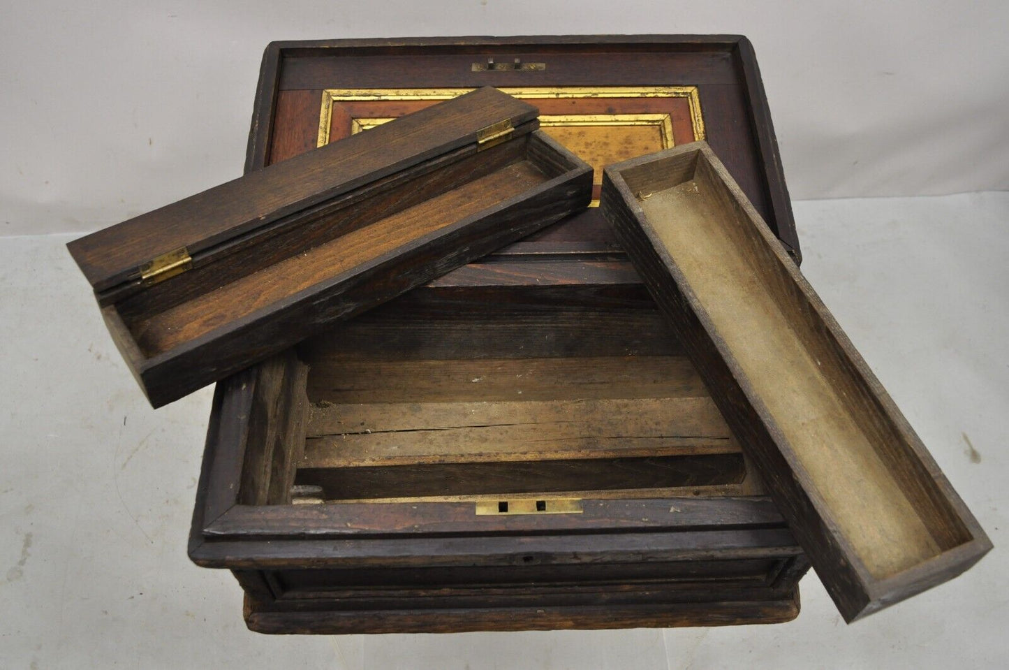 19th Century American Primitive Distressed Solid Wood Machinist Tool Box Storage
