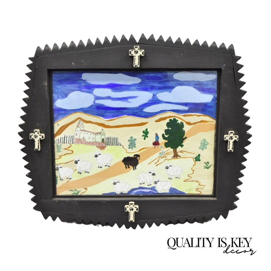 Bill & Geraldine Nelson “Old Southwest” Black Sheep Painting Carved Wood Frame