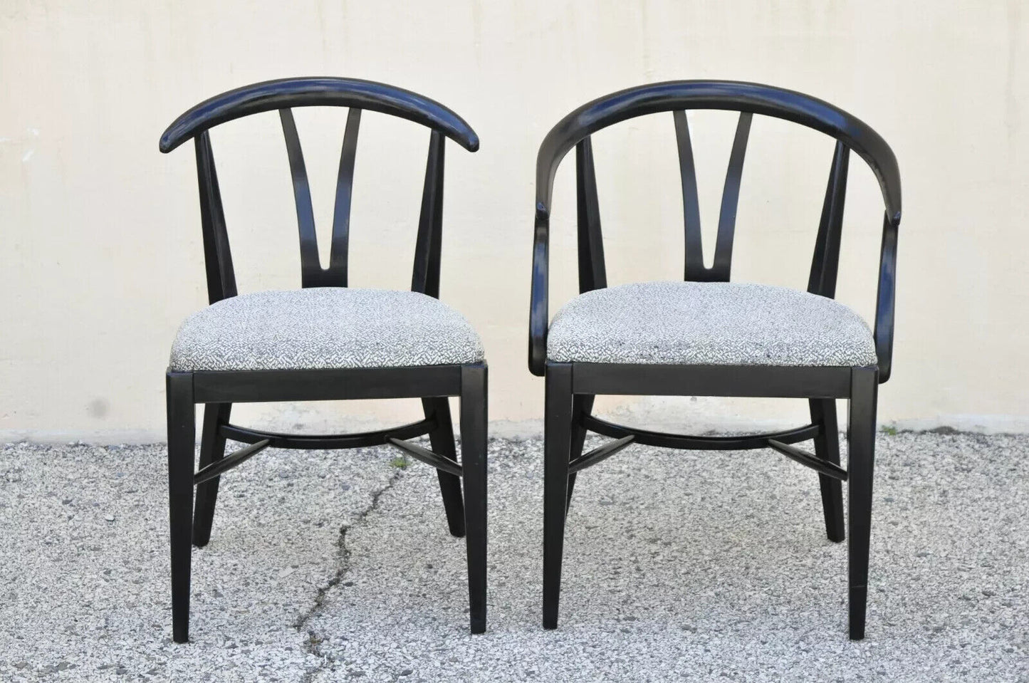 Mid Century Modern Black Lacquer Wishbone Dining Chairs by Blowing Rock Set of 6