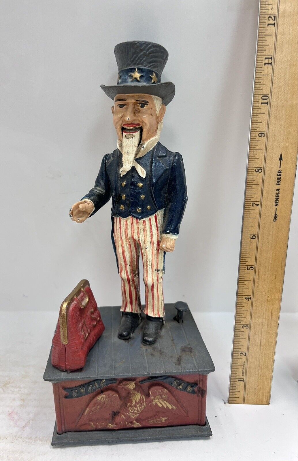Vintage Cast Iron Still Bank Uncle Sam Novelty Bank Book of Knowledge