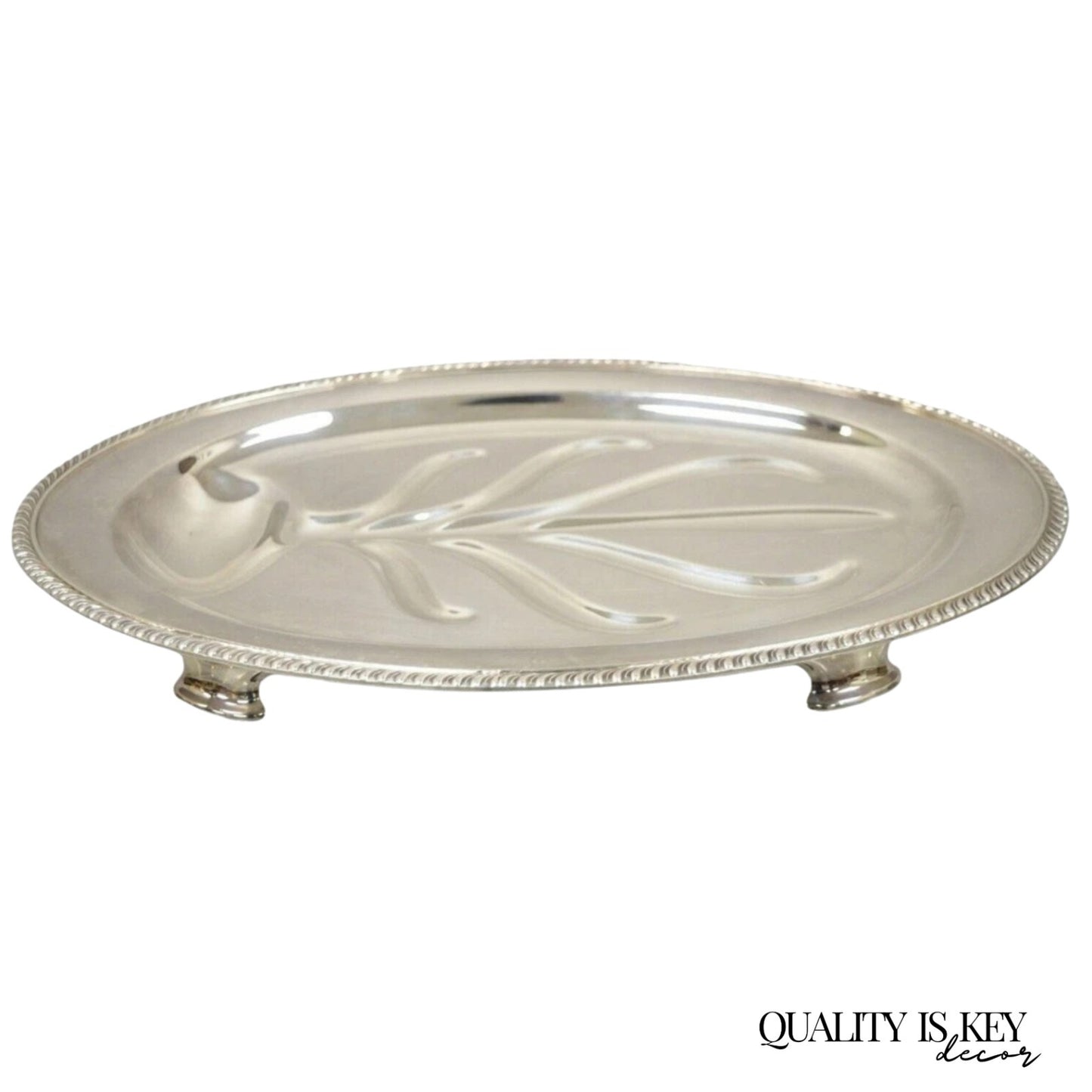 Vintage WM Rogers Regency Style Silver Plated 18" Oval Footed Meat Tray Platter