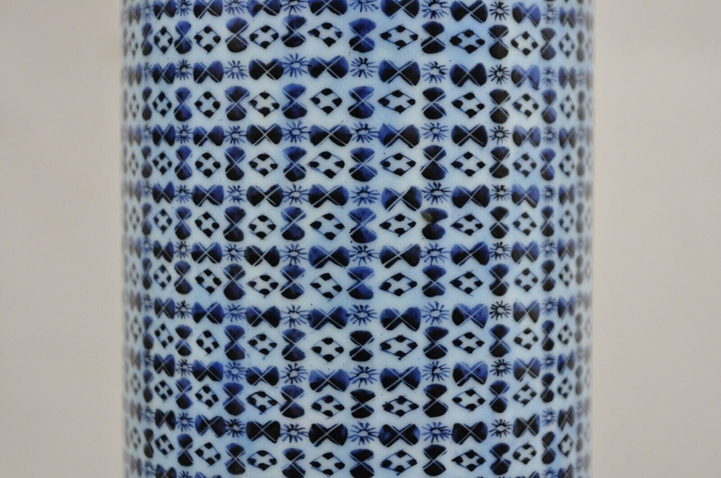 Vintage Japanese Porcelain Blue 11" Tall Round Cylinder Vase