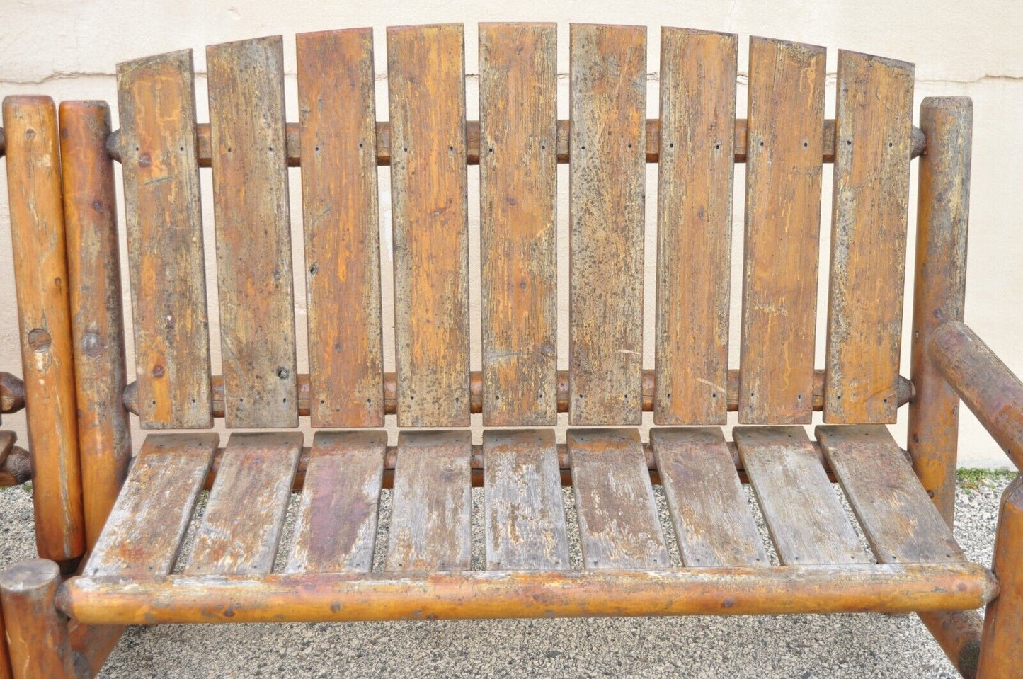 Log Cabin Primitive Adirondack Wooden Log Outdoor Bench Sofa Set - 2 Pcs