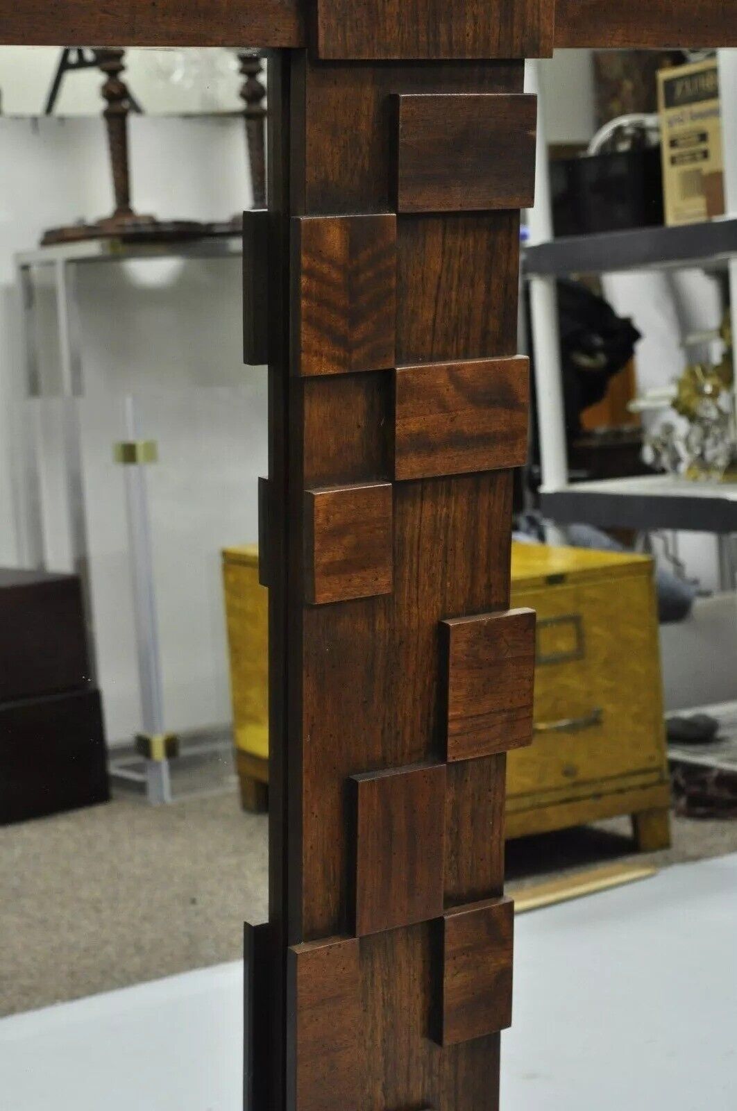 Lane Mid Century Modern Geometric Wood Block Brutalist Double Wall Mirror
