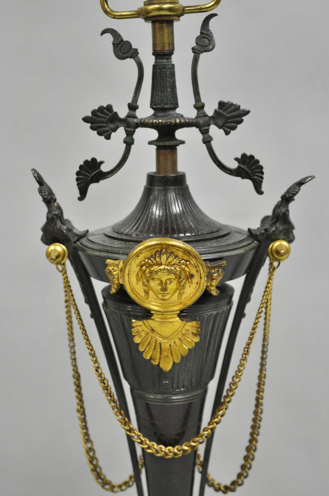 Antique French Empire Neoclassical Bronze & Marble Small Figural Table Lamp
