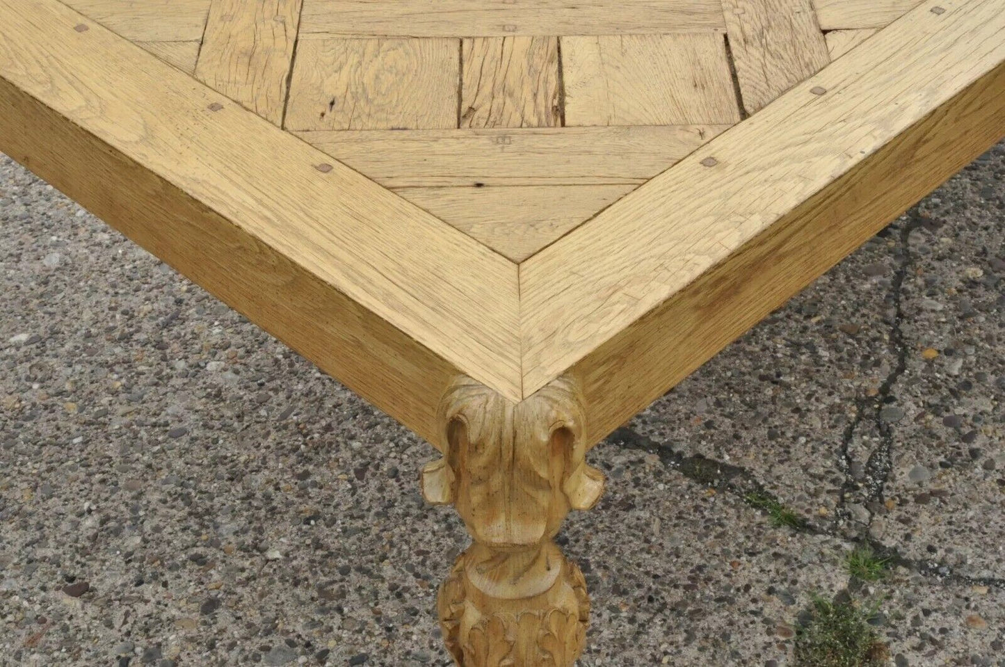 French Baroque Parquetry Inlay Dining Table of 18th C. Oak Wood Plank Flooring