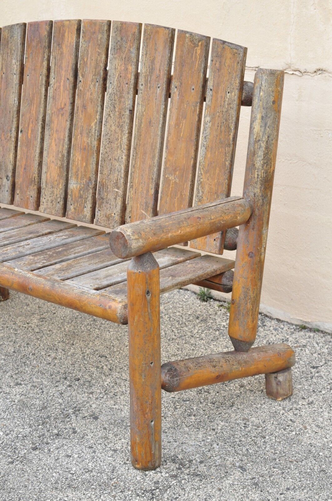 Log Cabin Primitive Adirondack Wooden Log Outdoor Bench Sofa Set - 2 Pcs