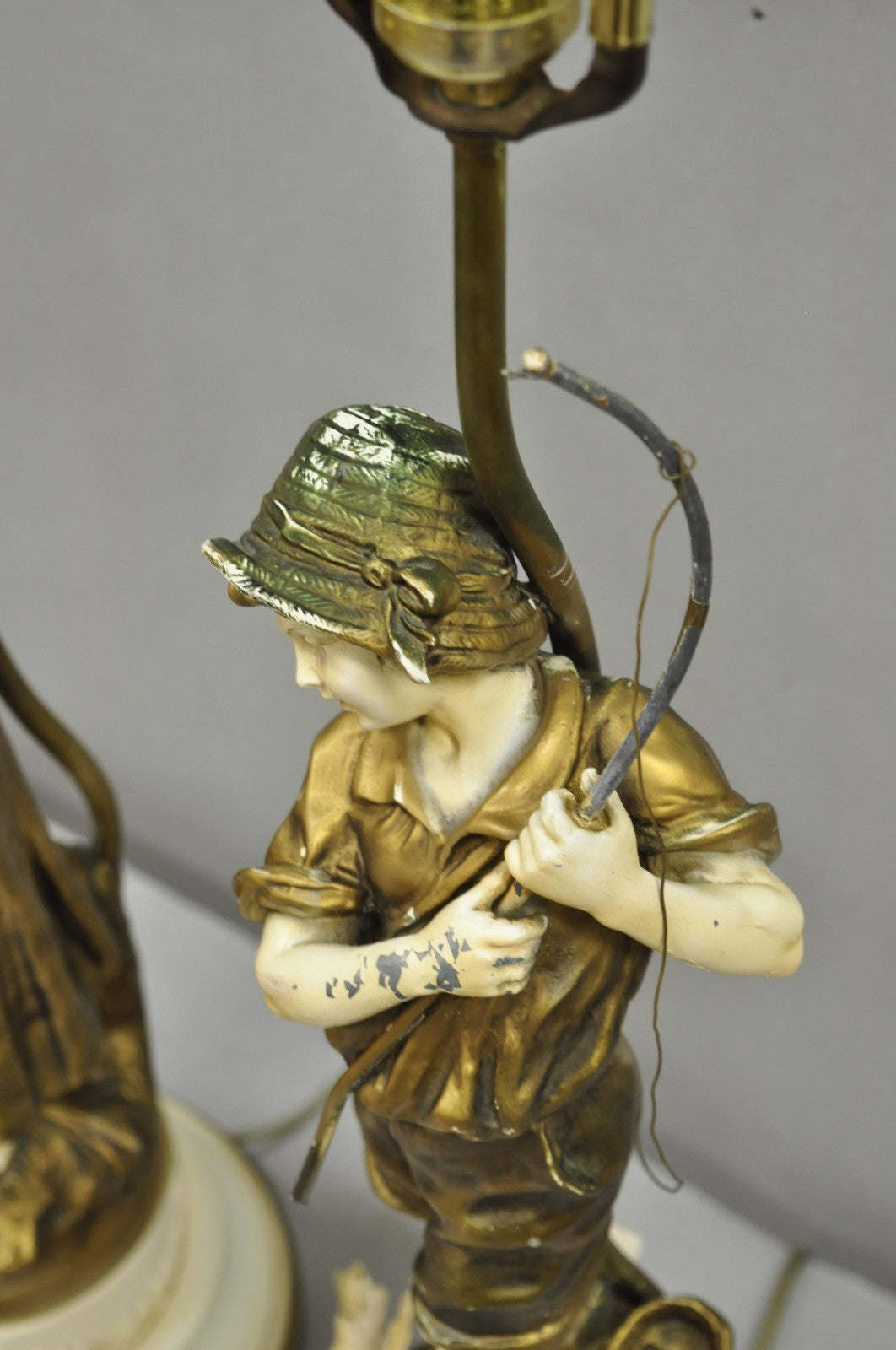Antique French Victorian Moreau Figural Metal Boy and Girl Table Lamps (B), Pair