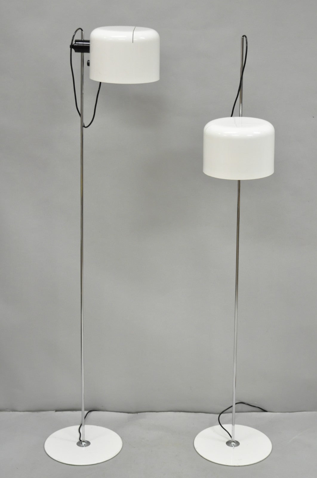 Joe Colombo for Oluce Italy White Coupe Mid Century Modern Floor Lamp - a Pair