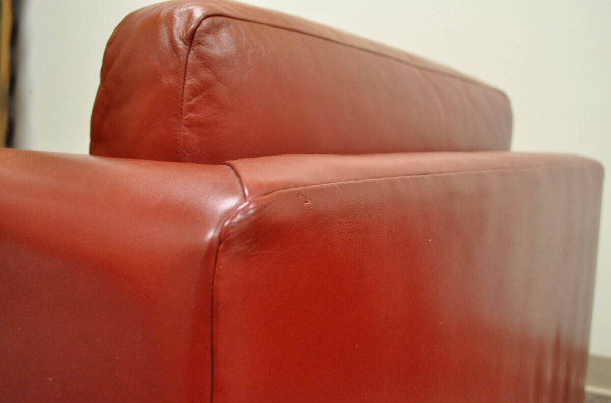Mid Century Modern Red Leather Cube Club Lounge Chairs on Casters - a Pair