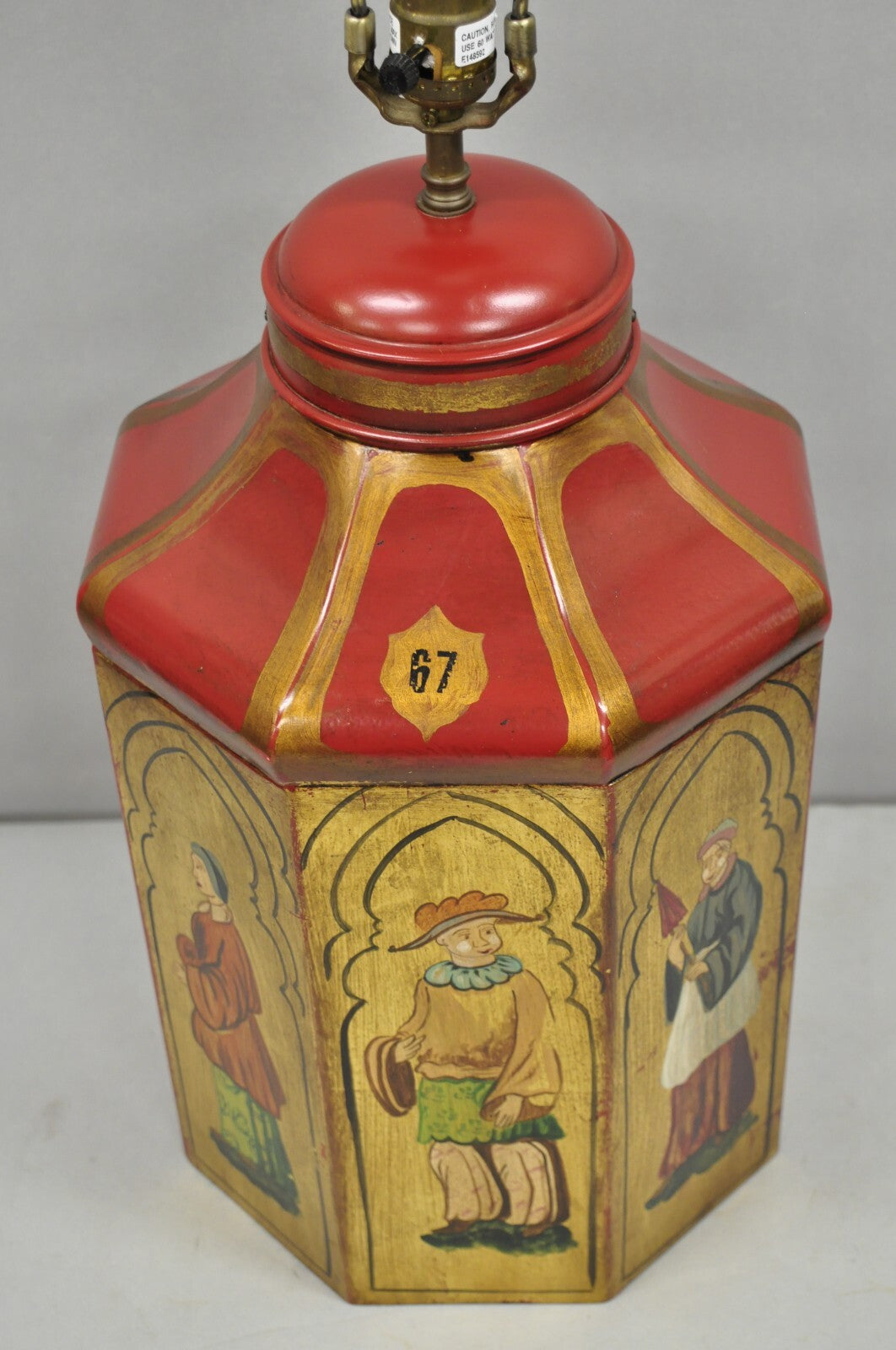 Vintage Chinoiserie Red Tole Metal Tea Canister Table Lamp by Vaughan Design Ltd