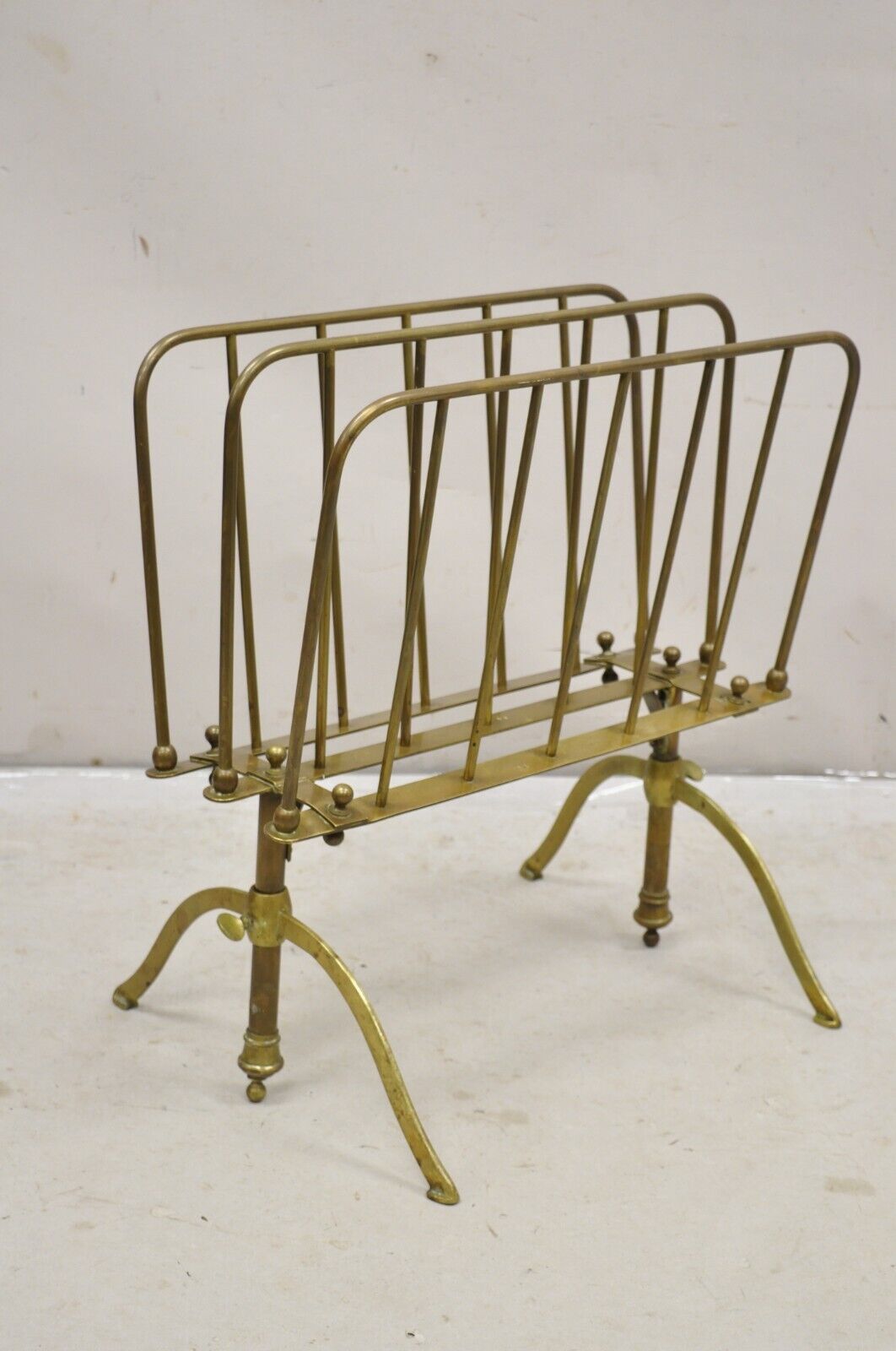 Vintage A. Ravenel Paris French Mid Century Modern Brass Magazine Rack Stand