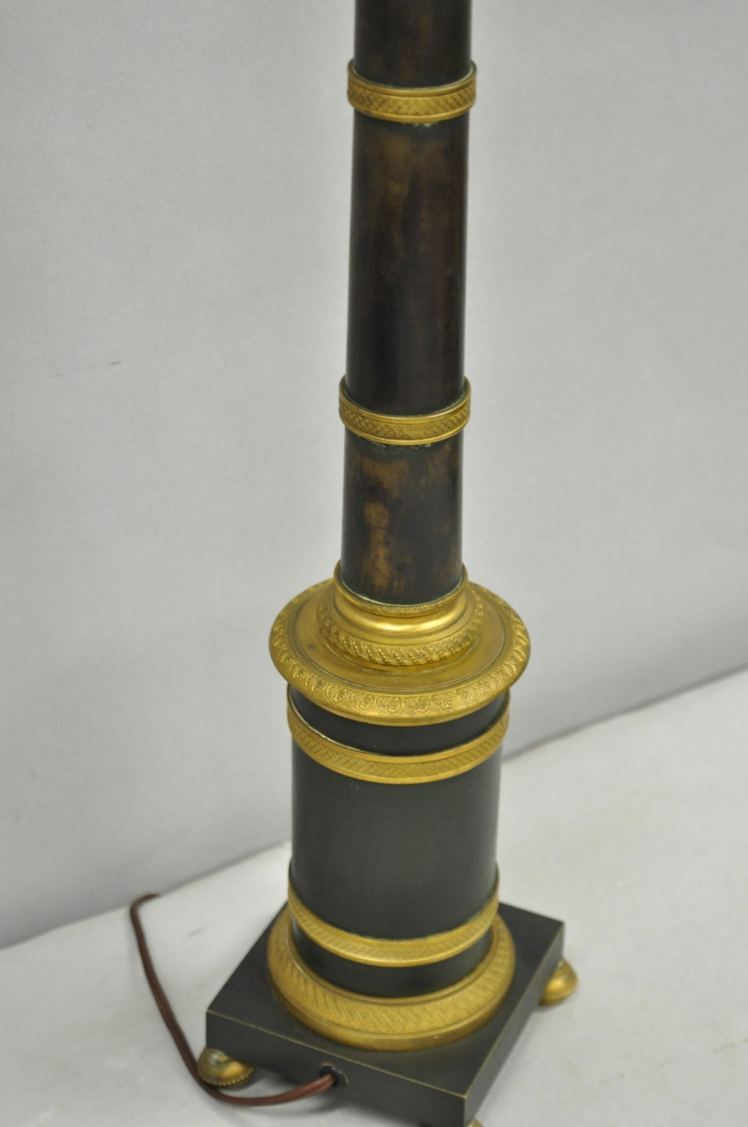 Antique French Empire Patinated Bronze Candlestick Column Bouillotte Table Lamp
