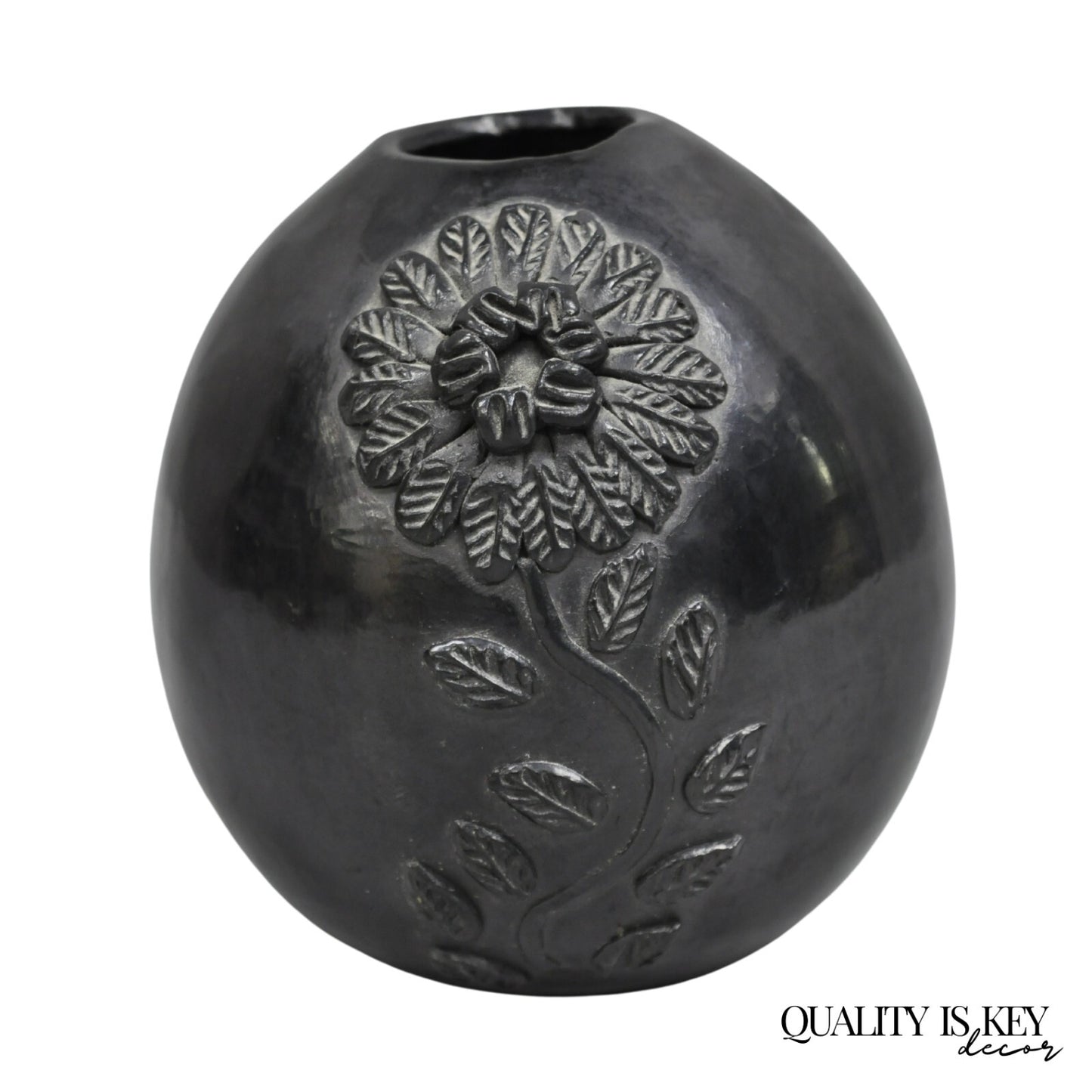 Dona Rosa Barro Negro Black Pottery 5" Flower Bud Vase Mexico Mid Century Modern