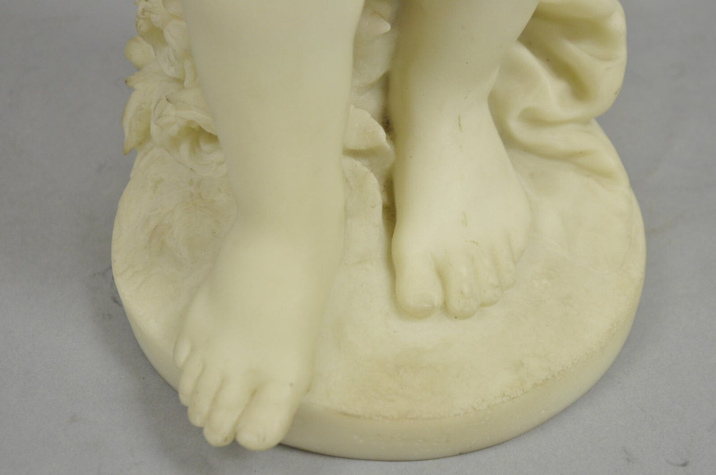 Vintage Neoclassical Faux Marble Cast Resin 25" Winged Cherub Putti Sculpture