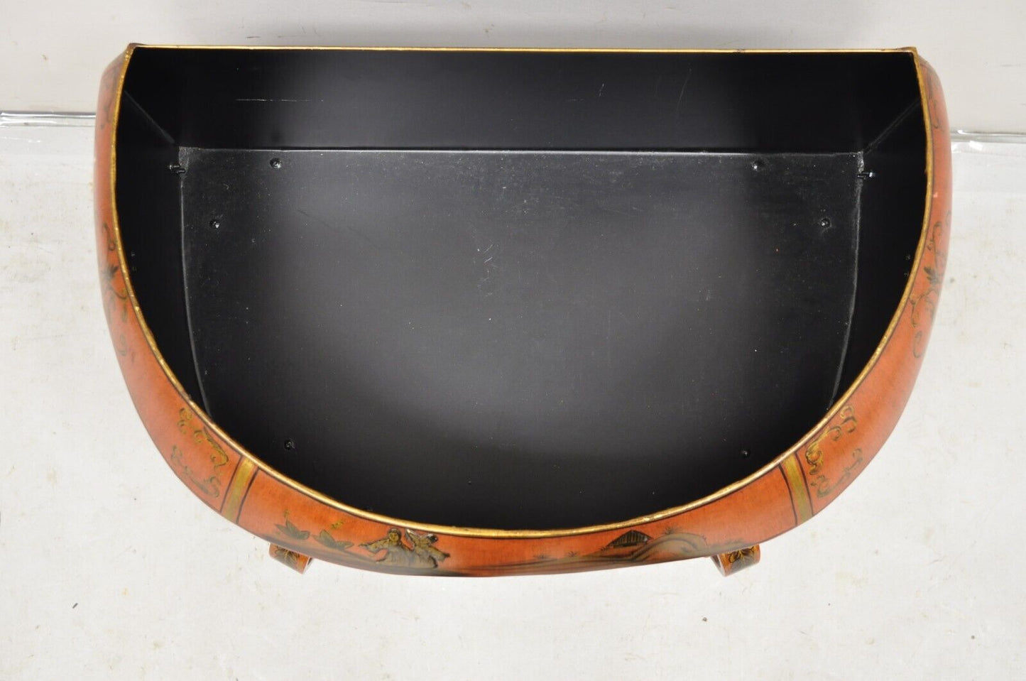 Italian Red Tole Chinoiserie Gilt Decorated Floor Jardiniere Planter