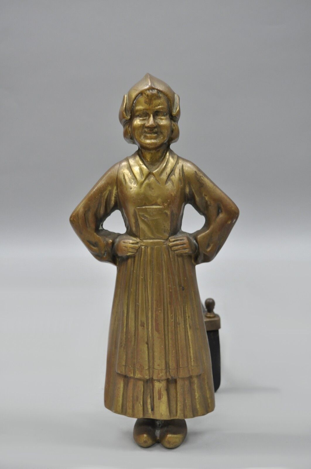 Antique Sheffield Dutch Boy and Girl Bronze & Cast Iron Fireplace Andiron - Pair