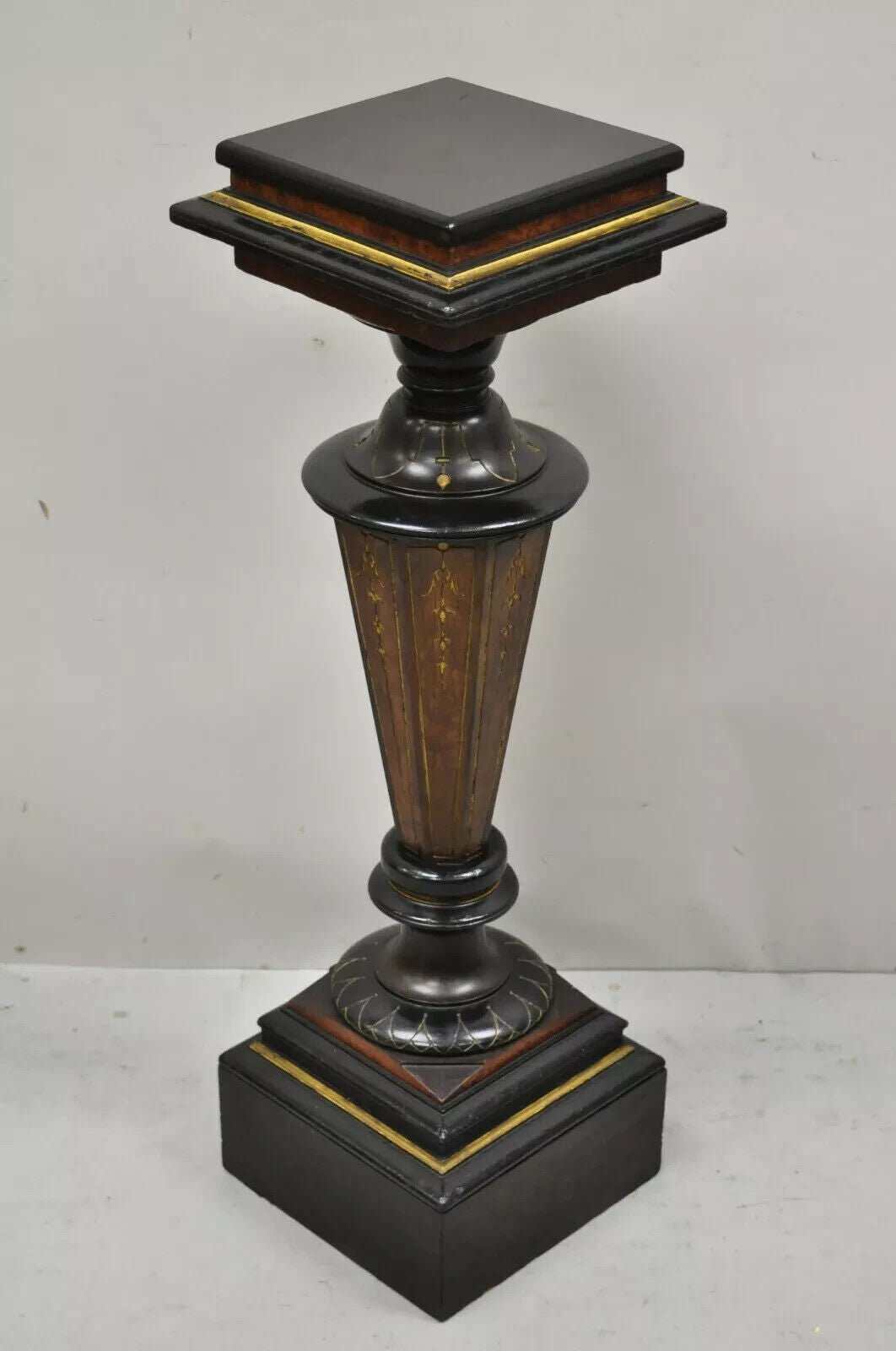 Antique Victorian Aesthetic Movement Ebonized Marble Top Pedestal Bust Stand