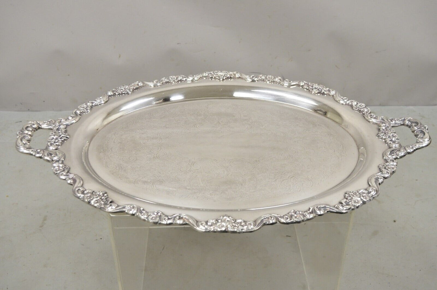 Vintage Poole Silver Co Lancaster Rose 30" Victorian Style Serving Platter Tray