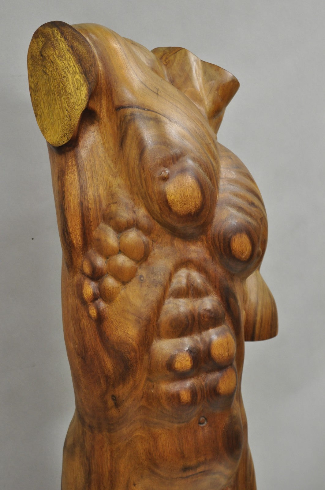 Vintage Mid Century Modern 60" Life-Size Nude Male Carved Wood Statue Sculpture