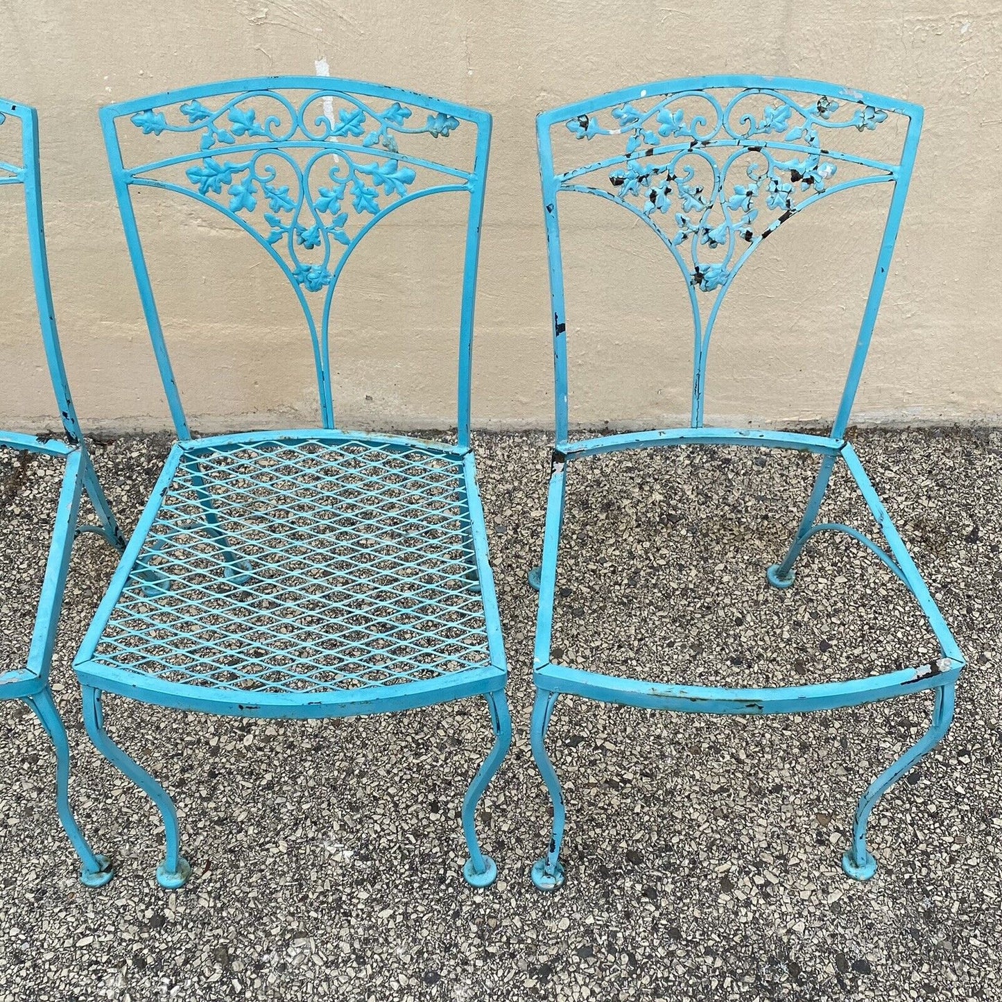 Vintage Woodard Orleans Pattern Wrought Iron Garden Patio Dining Chairs Set of 4