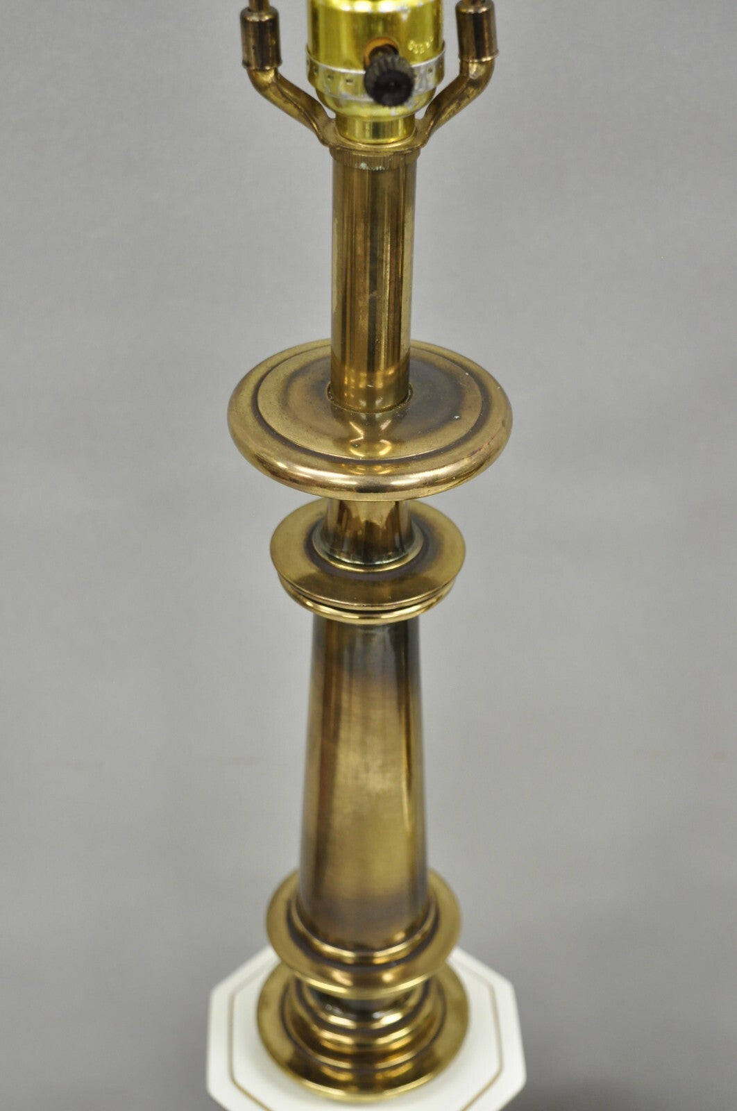 Vintage Stiffel Empire Style Burnished Brass & Porcelain Table Lamps (A) - Pair