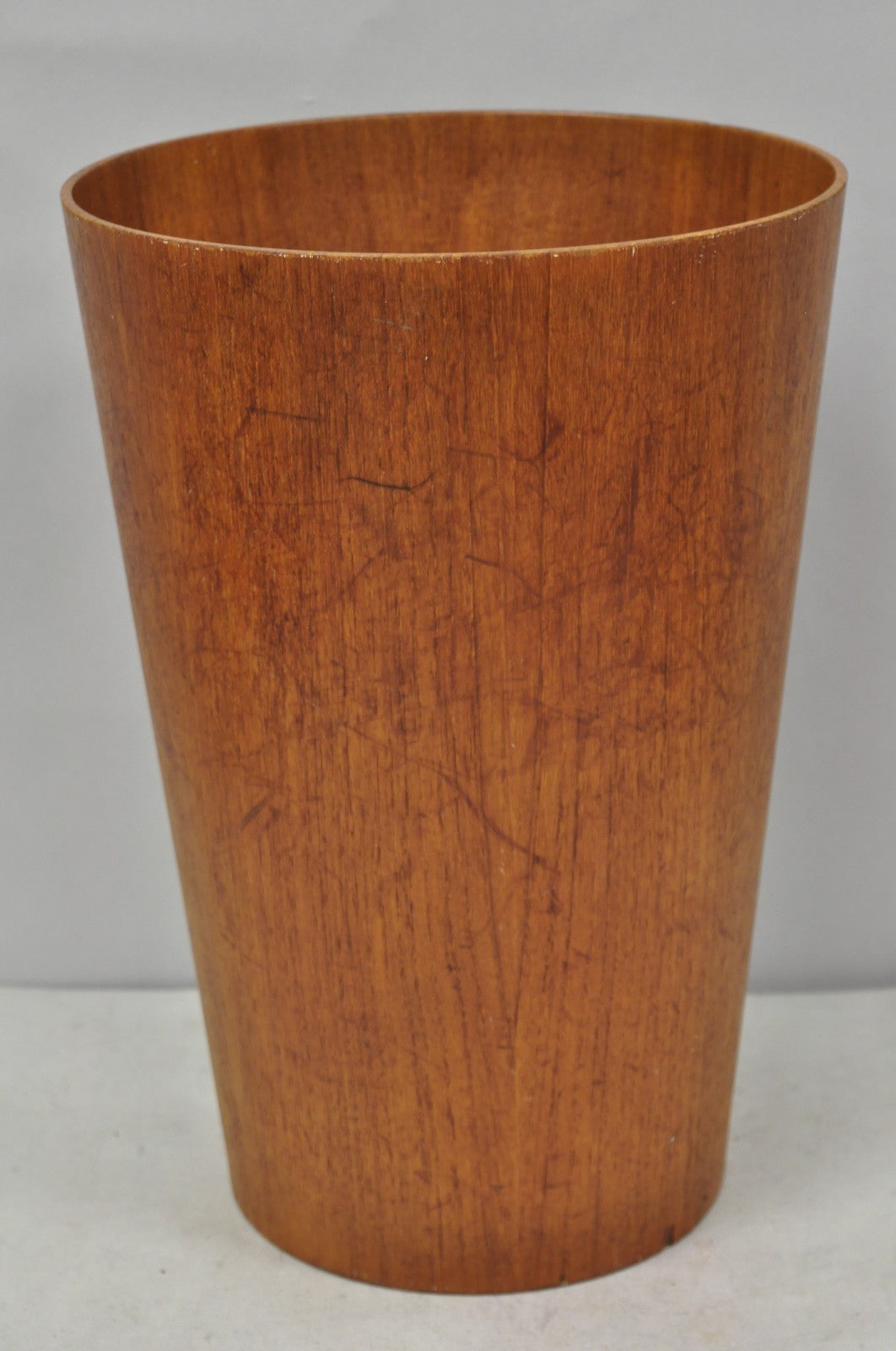 Vintage Mid Century Danish Modern Teak Wood Modernist Wastebasket Trash Can