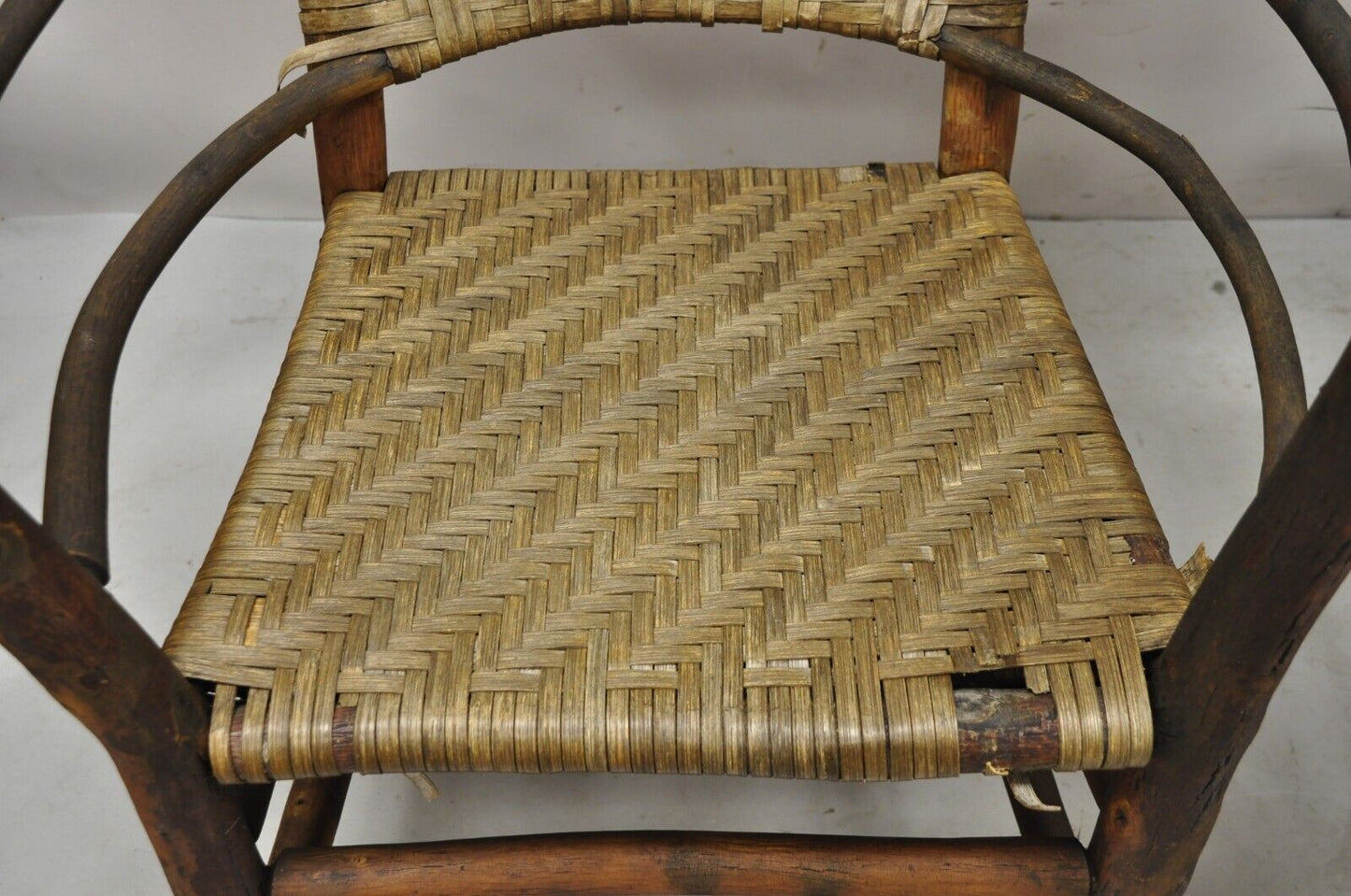 Adirondack Old Hickory Style Tree Branch Wood Frame Rattan Lounge Chairs a Pair