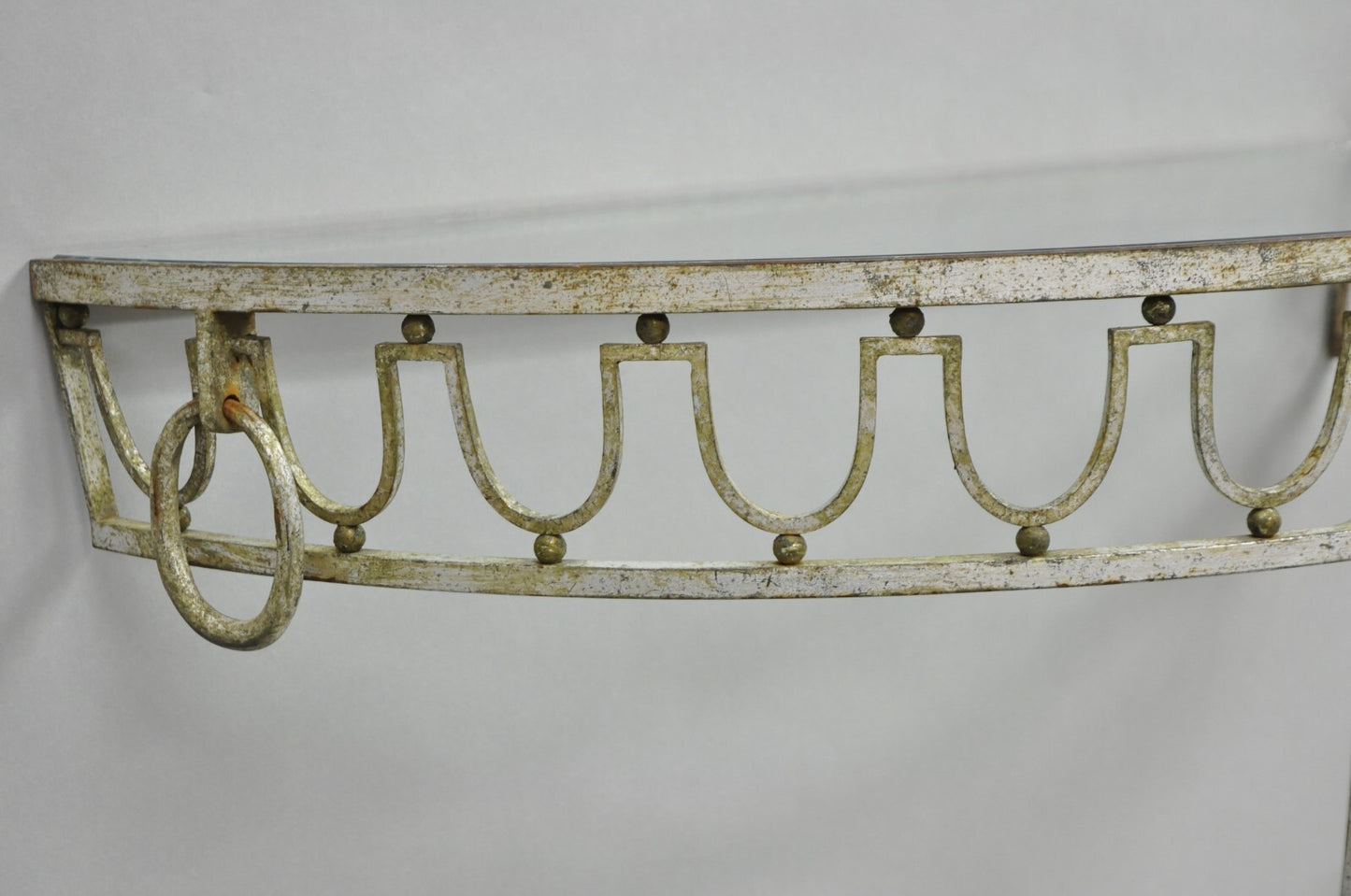 Italian Neoclassical Hollywood Regency Silver Gilt Iron Wall Mount Console Table