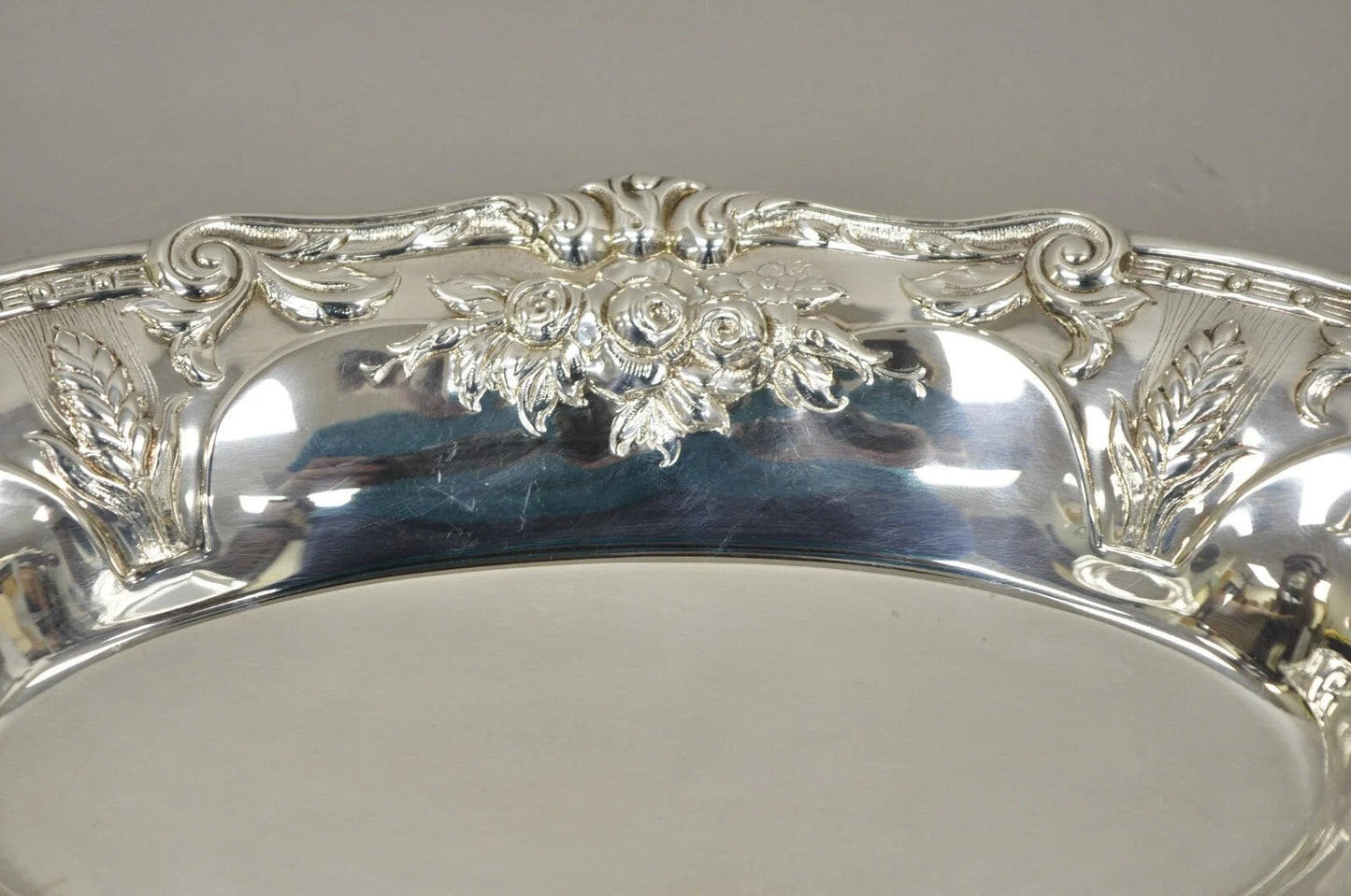Vintage Floral Embossed Victorian Silver Plated 12" Oval Bar Nut Dish by PS & Co