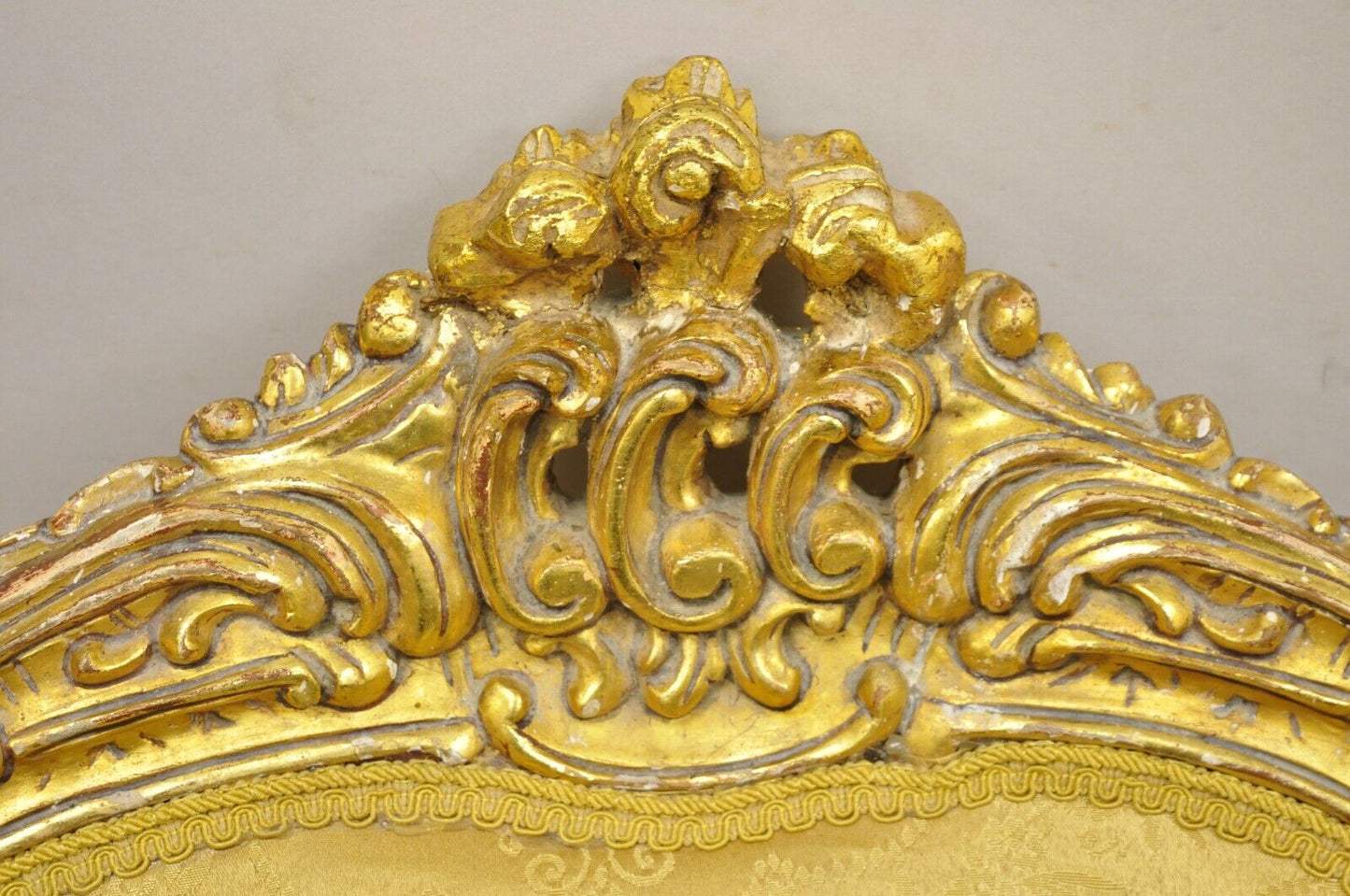 Vintage French Baroque Style Gold Giltwood Upholstered Bergere Club Chair - Pair