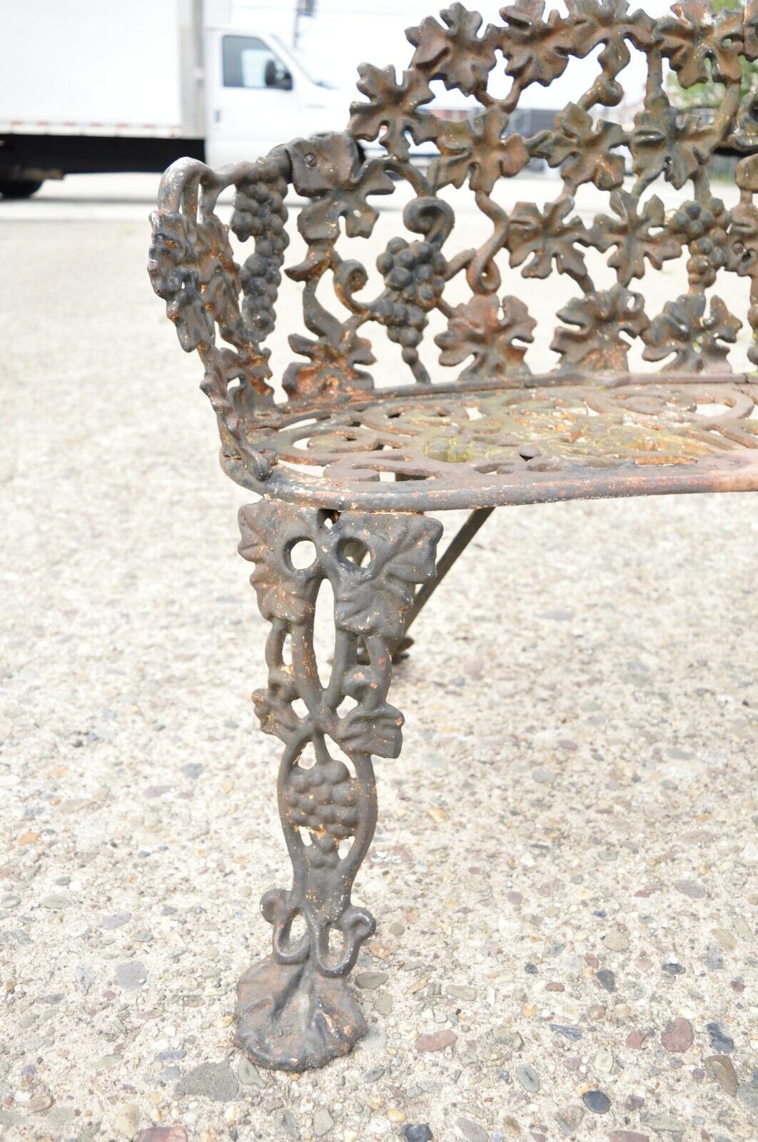 Antique French Victorian Grape Vine Leaf Cast Iron Small Garden Bench Loveseat
